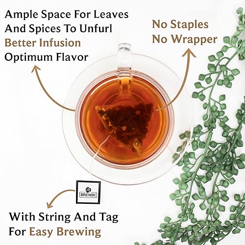 Miniatura 9 de BREWIX, Masala Chai - Bolsas de té (50 bolsas de té piramidales) fuertes, robustas y picantes, ingredientes puros, té negro, canela, jengibre,