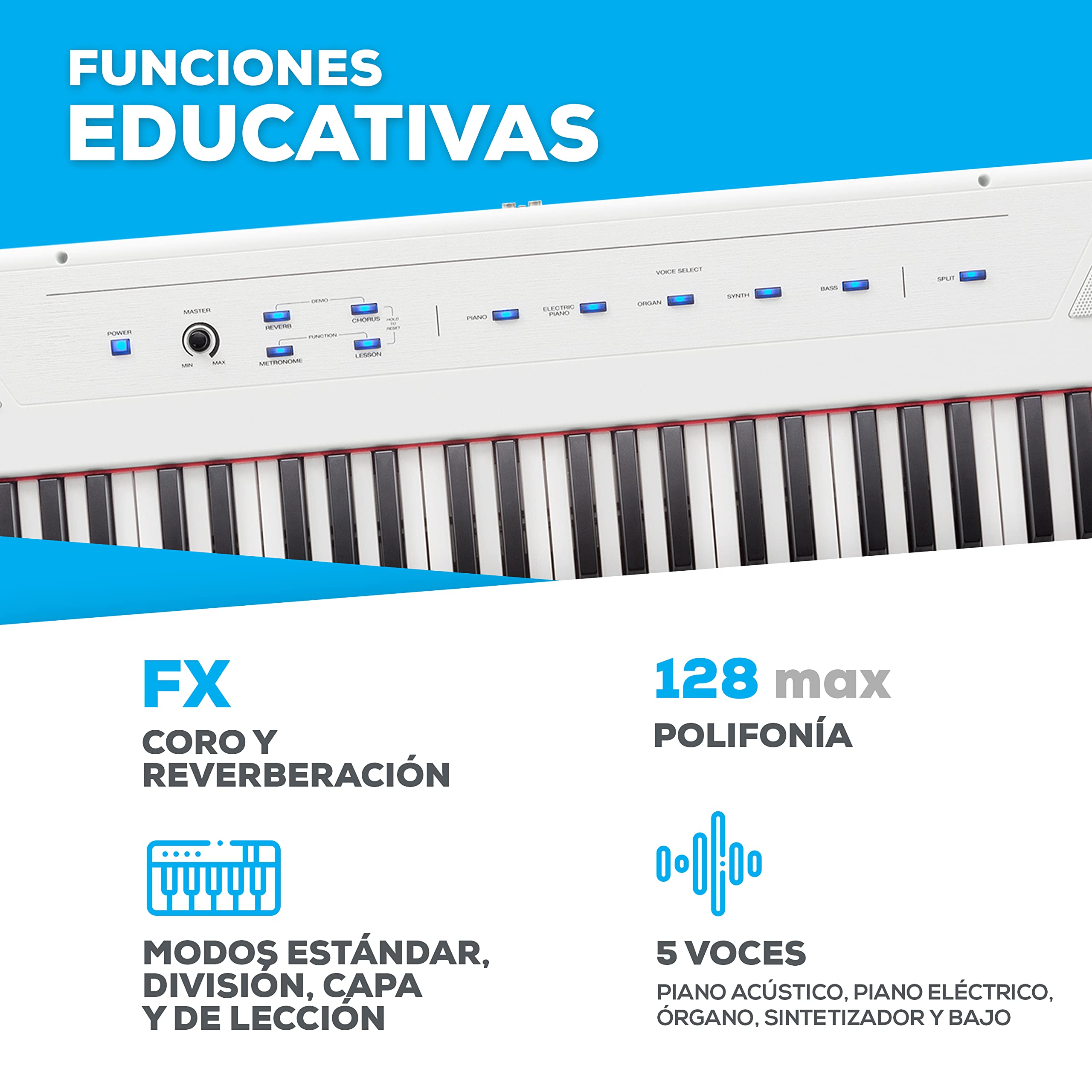 Alesis Recital White + pedal de sostenido ASP-1 MKII - Teclado de Piano Digital Eléctrico con 88 Teclas Semipesadas de Tamaño Completo, color blanco con pedal de sostenido