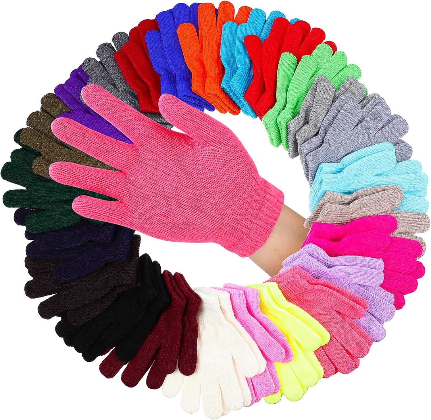 LIFKOME 24pairs Boy Girl Thermal Knit Gloves Warm Comfortable and Easy to Girl's Winter Gloves for Outdoor Activities