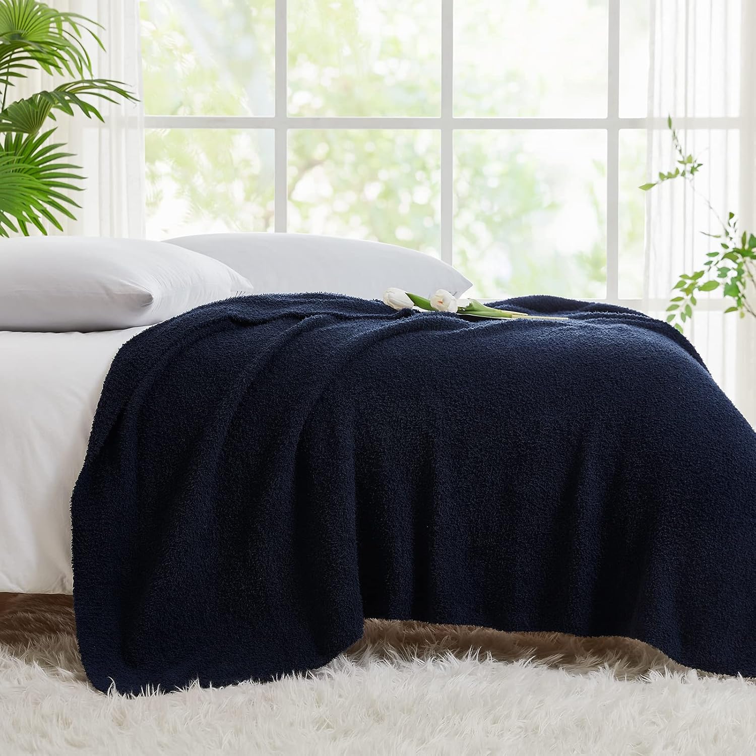 CYMULA Knit Throw Blanket for Couch Navy Blue-Super Soft Lightweight Plush Fuzzy Fluffy Cozy Blankets and Throws for Sofa Bed, 50x60 inches - Image 3
