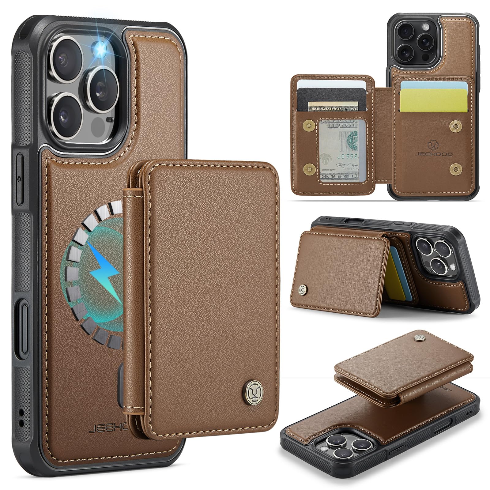 Étui Portefeuille Magnétique RFID Pour IPhone 13 à 16 Pro Max - Cuir PU - Protection Complète