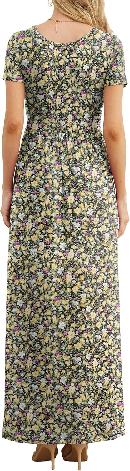 GRECERELLE Women Summer Casual Maxi Long Dress Short Sleeve Crew Neck with Pockets, Size S-3XL - Image 4