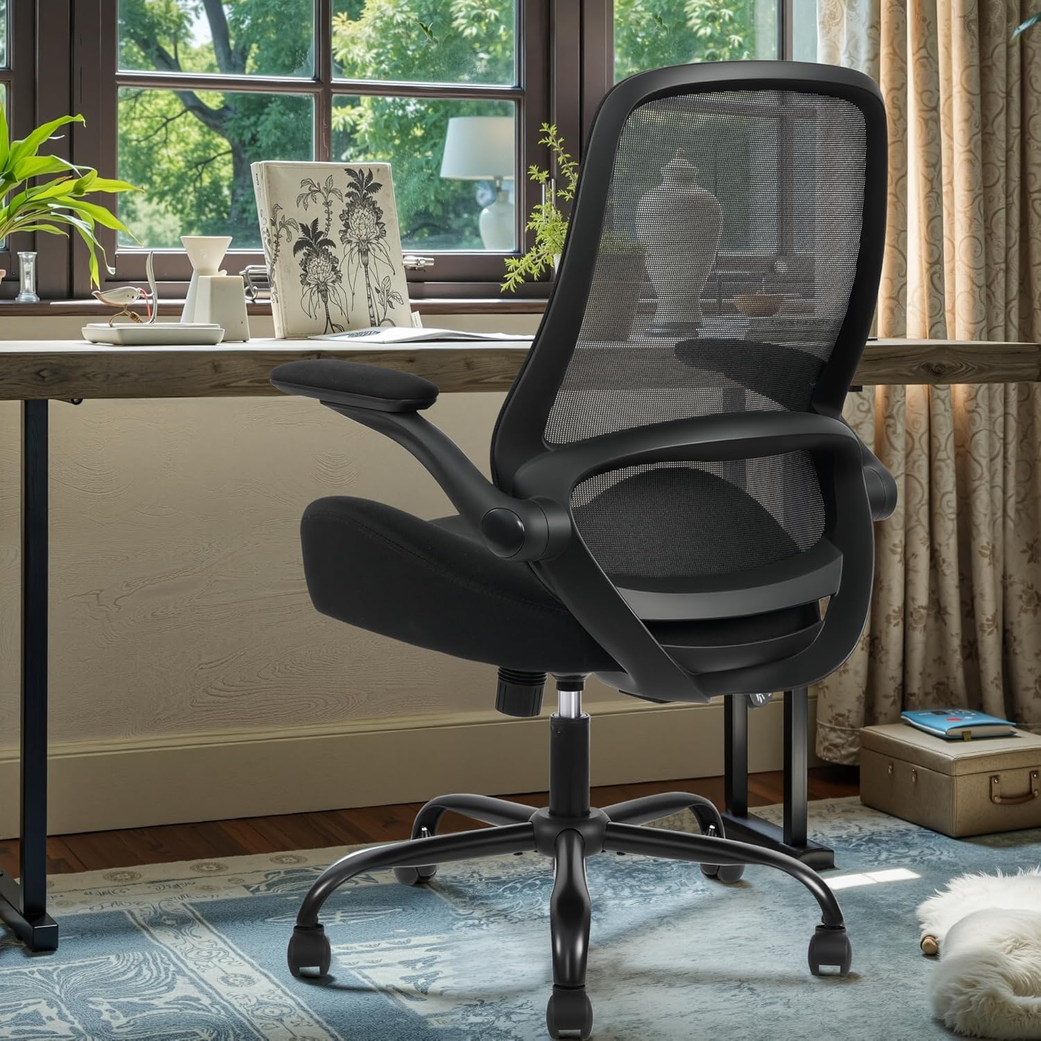 HYLONE Office Chair Ergonomic Desk Chair with Flip up Armrests, 5" Thickened Seat Computer Chair with Breathable Mesh Back Home Office Computer Chairs for Long Hours Mesh Executive Chair(Black) - Image 2