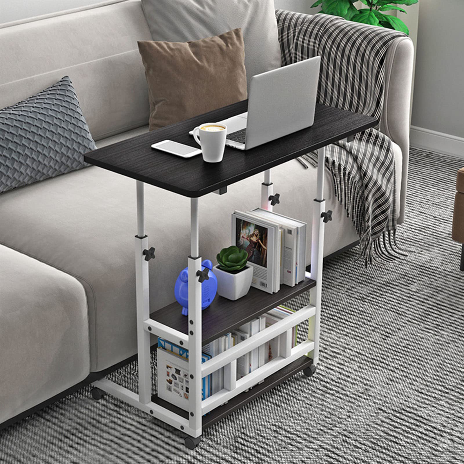 Bureau d'ordinateur mobile pour petits espaces et table réglable de rangement