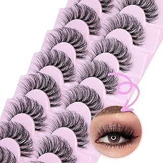 False Eyelashes Wispy Mink Lashes Natural Look Fluffy Eye Lashes With Clear Band CC Curl Faux Mink Strip Eyelashes Pack Like Extensions 8 Pairs 3D Volume Fake Eyelashes by TNFVLONEINS