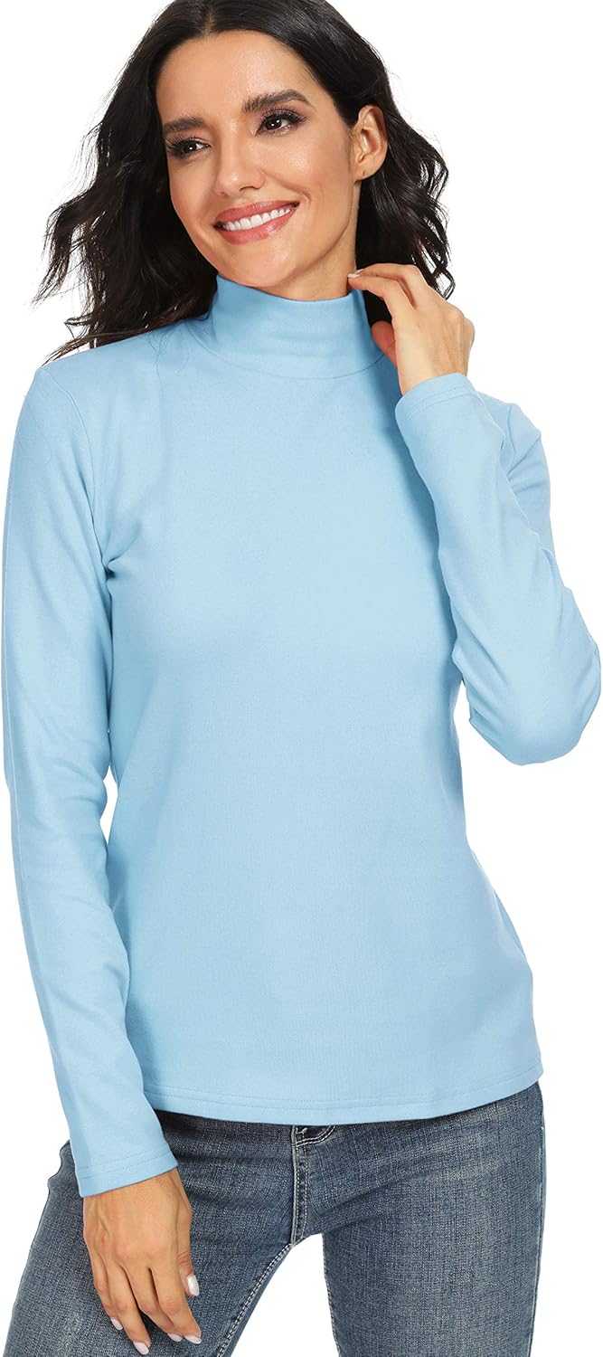 Women's Cotton Mock Turtleneck Long Sleeve Basic Thermal Top