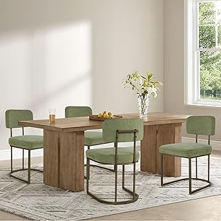 Dining Chairs Set of 4, Upholstered Modern Kitchen Chairs with Ergonomic Backrest, Fabric Cushion Seat & Wire Drawing Metal Legs for Living Room, Restaurant, and Café, Olive, 2Boxs