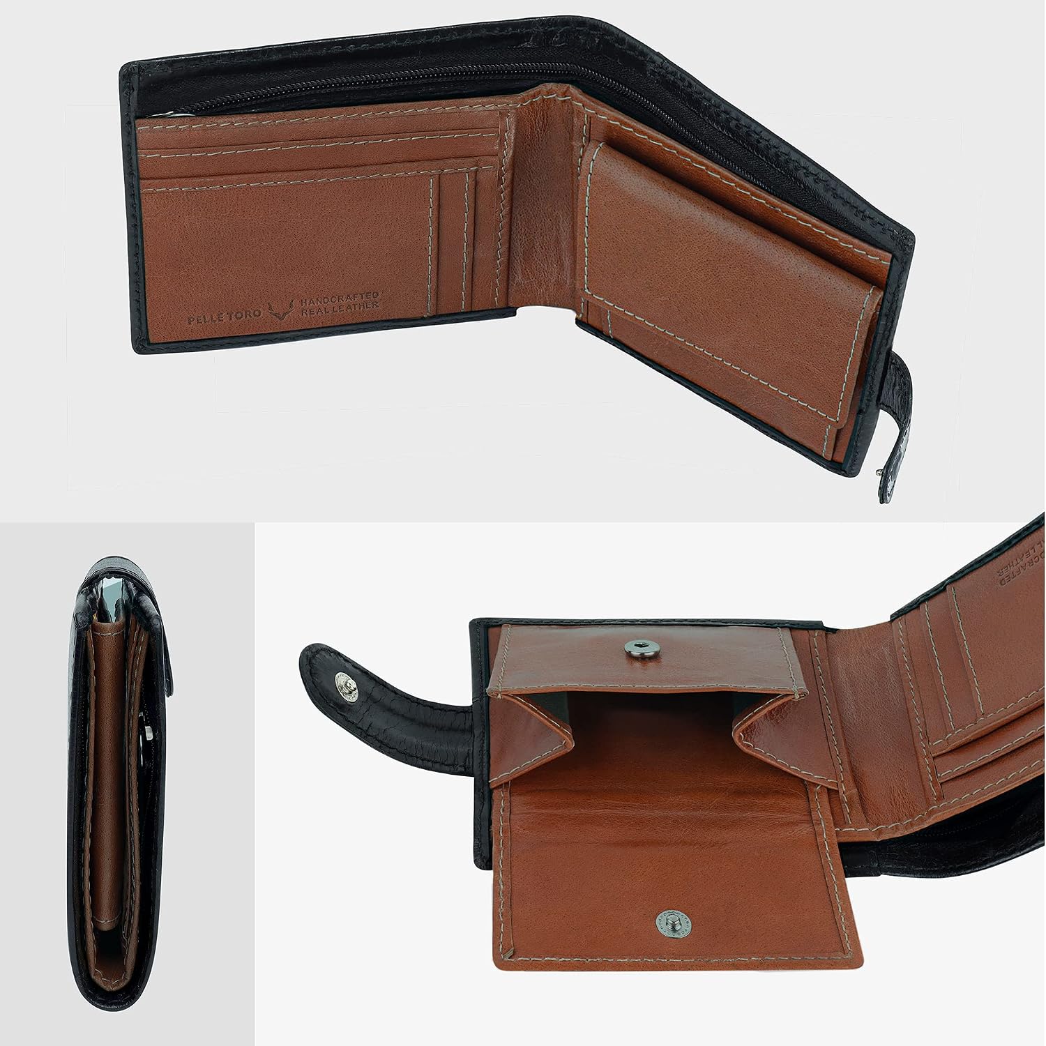 PELLE TORO All-in-One Handmade Mens Wallet with RFID Blocking, Coin Pocket - Image 5