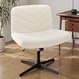 Wide Criss Cross Legged Office Desk Chair with No Wheels, Vanity Comfy Swivel Computer Chairs for Home Office Reading Makeup, Beige