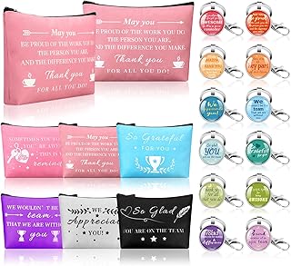 24 Pcs Employee Appreciation Gift Include 12 Pcs Motivational Appreciation Keychain and 12 Pcs Inspirational Quote Cosmetic Bag Thank You Employee Gifts for Adults Men Women Staff Coworker