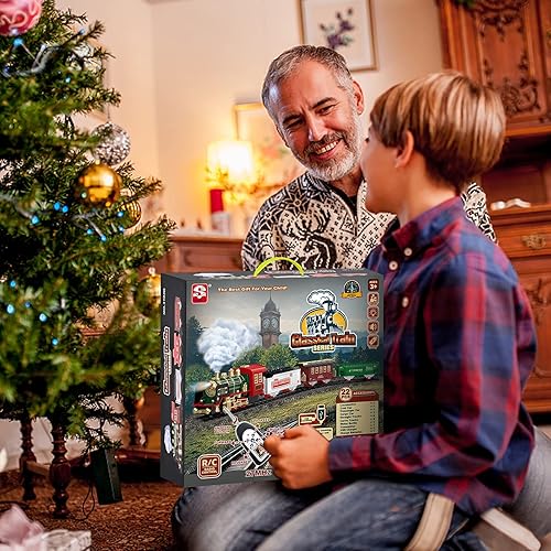 Miniatura 7 de FANL Juego de tren con control remoto juguetes de tren de Navidad motor de locomotora de vapor auto de carga y pistas de tren juguetes de regalo