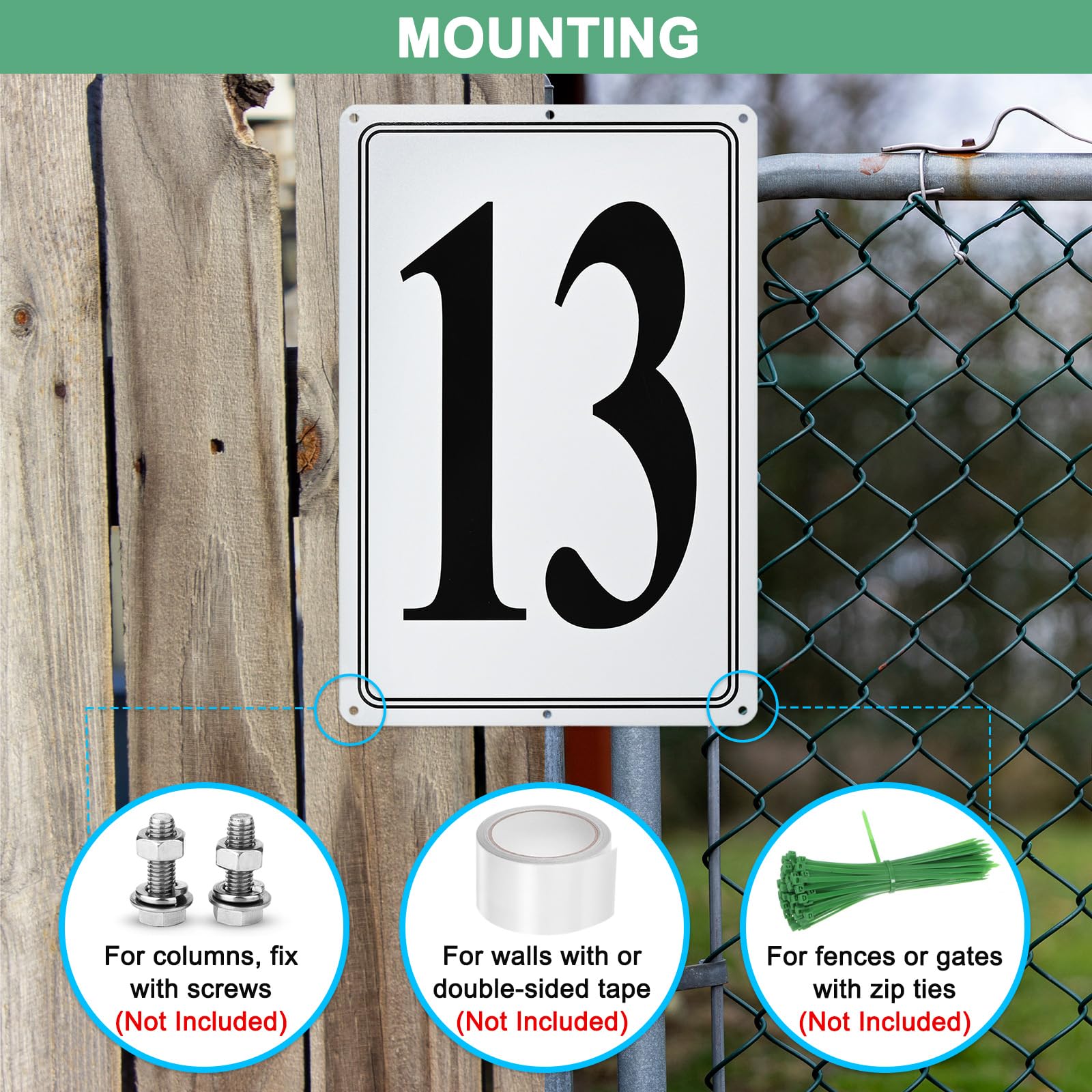 M METERXITY Aluminum Number Sign 13, 11.8 Inch House Numbers and Metal Letters, Parking Spot Letter Signs - Image 4
