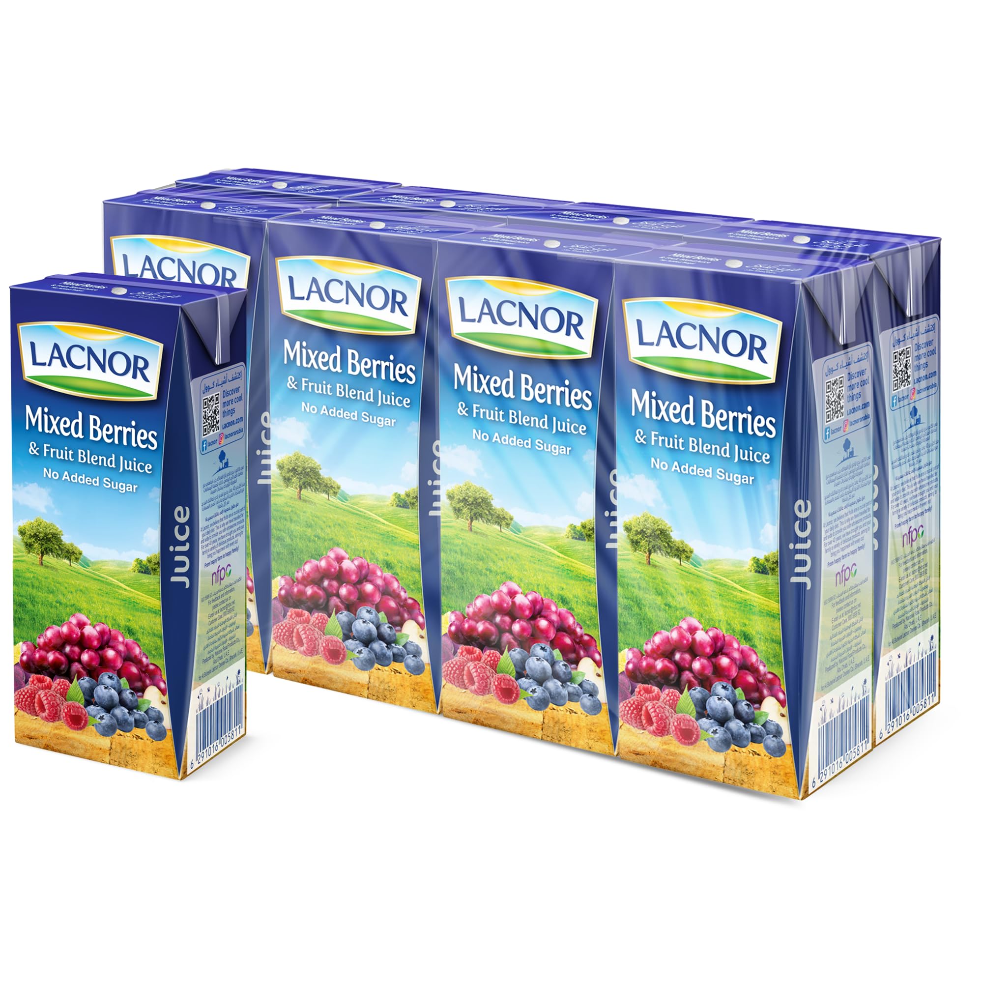Lacnor Essentials Mix Berries 100% Juice, No Added Sugar, 180Ml Pack Of 8