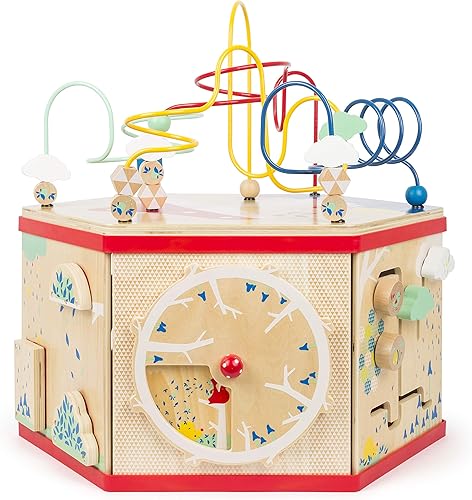 Miniatura 10 de Small Foot - Cubo de actividades de madera tamaño XL – Juguete interactivo clásico de 7 lados con laberinto de cuentas, rompecabezas, clasificador