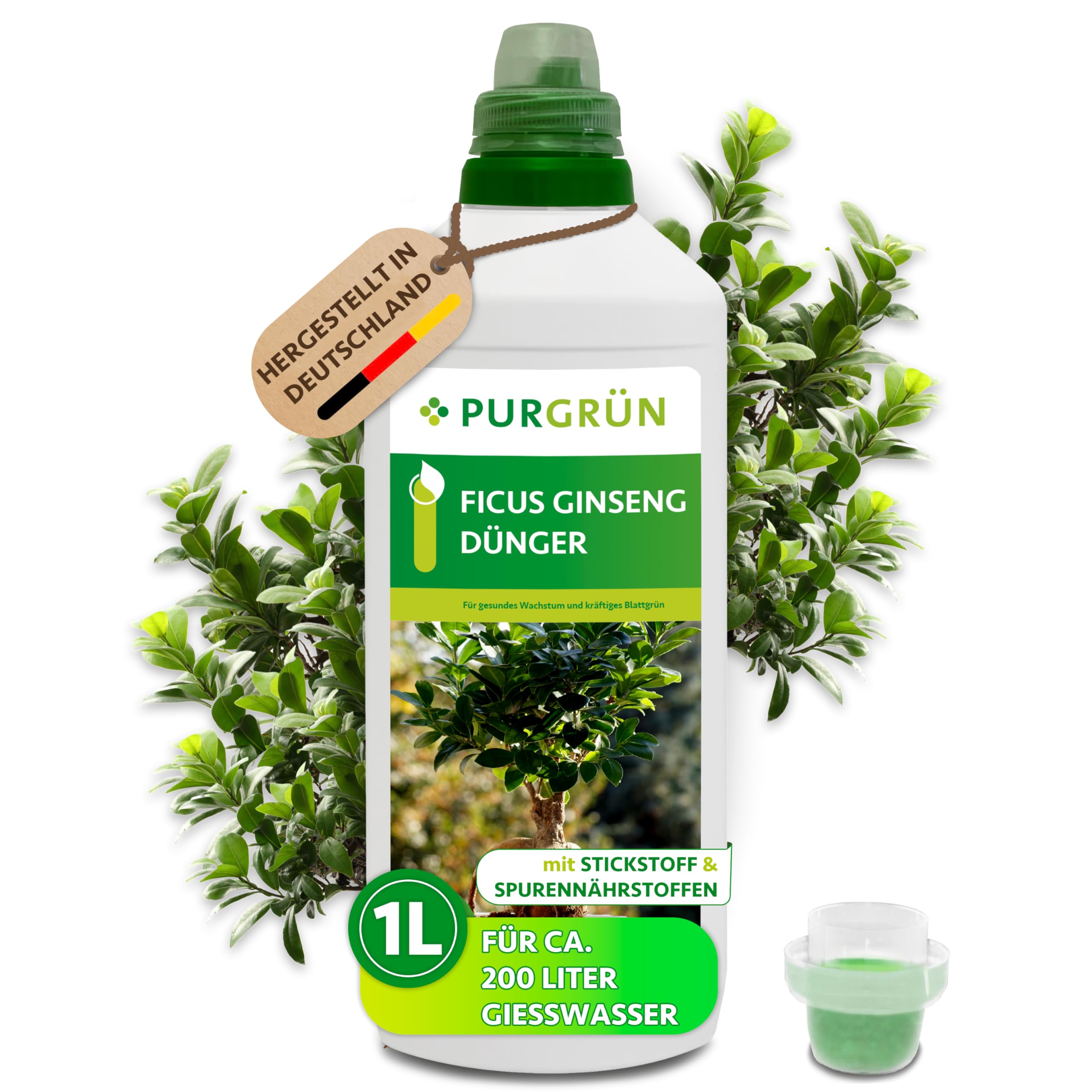 Ficus-Ginseng-Dünger 1 Liter – Fördert gesundes, dichtes Wachstum – Premium-Dünger mit Spurennährstoffen – Stärkt die Widerstandskraft mit Kalium – Konzentrat für 200 Liter Gießwasser