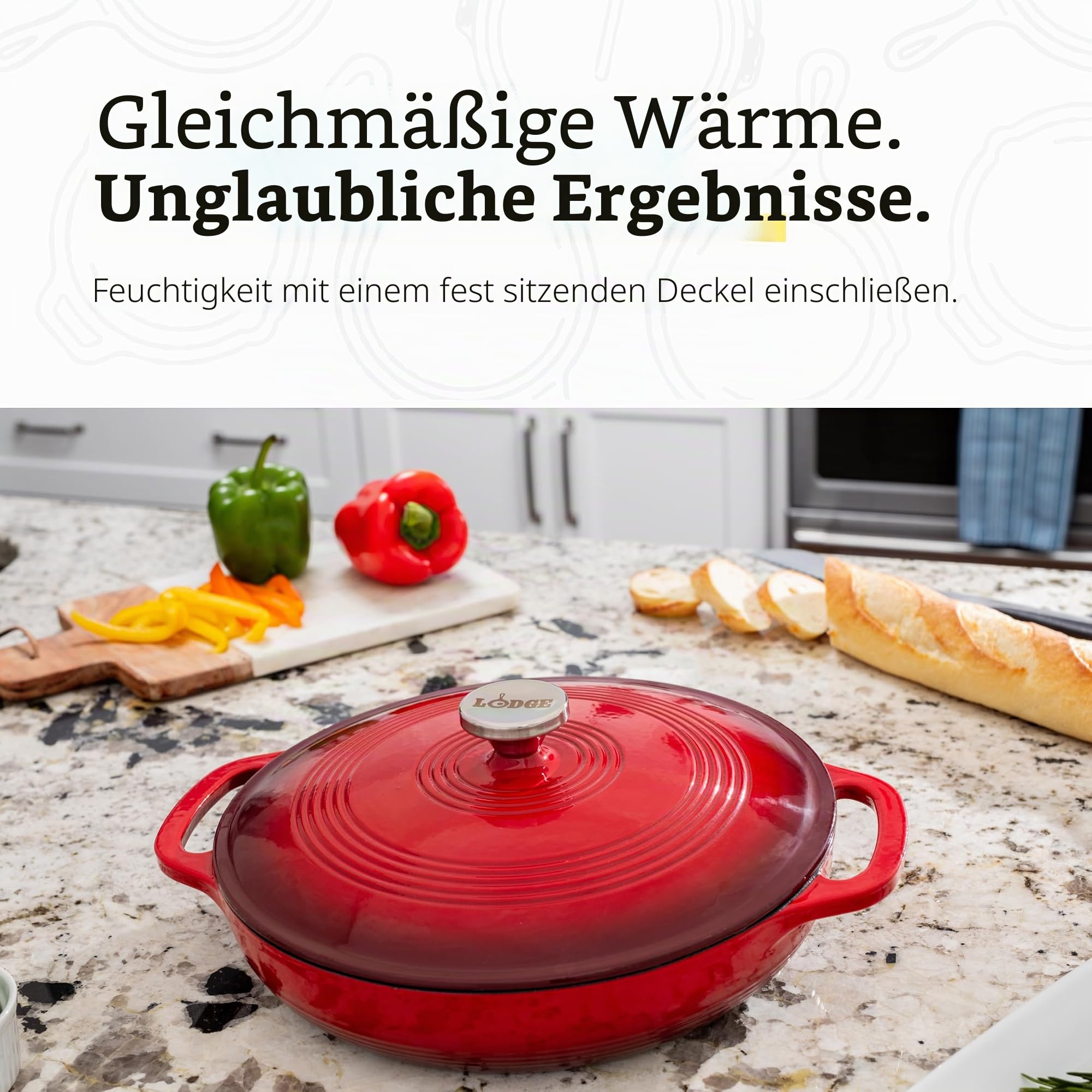 Lodge Ovaler Schmortopf aus emailliertem Gusseisen mit Deckel, Doppelgriffe, ofenfest bis 260 °C oder auf dem Herd, zum Marinieren, Kochen, Backen, Kühlen und Servieren, Island Spice Red