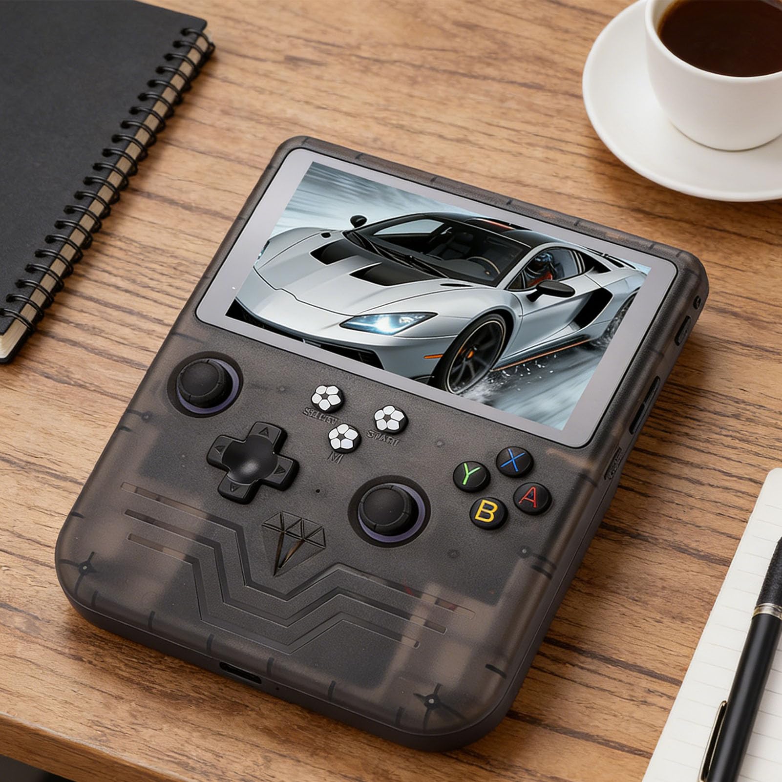 FAUOSWUK Console di Gioco Portatile con Schermo HD da 6 Pollici, Batteria da 6000 MAh, Doppi Joystick RGB, Giochi retrò Portatili da Viaggio (Grigio traslucido)