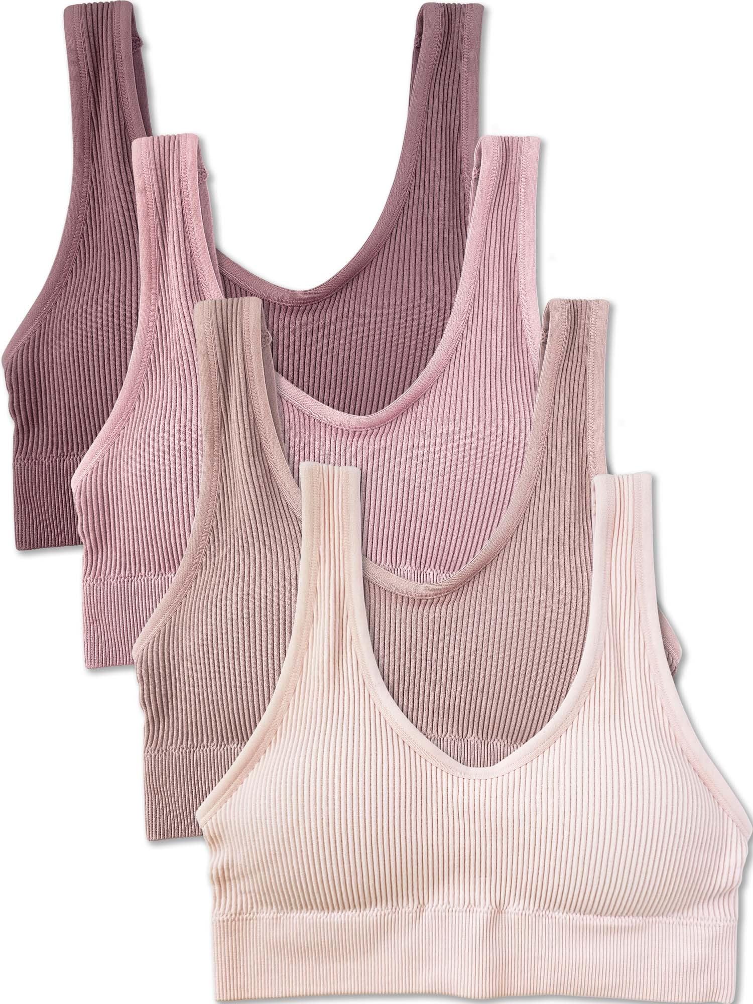 Kalon Women's 4 Pack Ribbed Bralette Crop Top Comfort Sports Bra