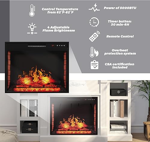Miniatura 4 de Juego de soporte de TV con chimenea, centro de entretenimiento de 47 pulgadas con chimenea con gabinete, insertos de chimenea eléctrica, calefactor,