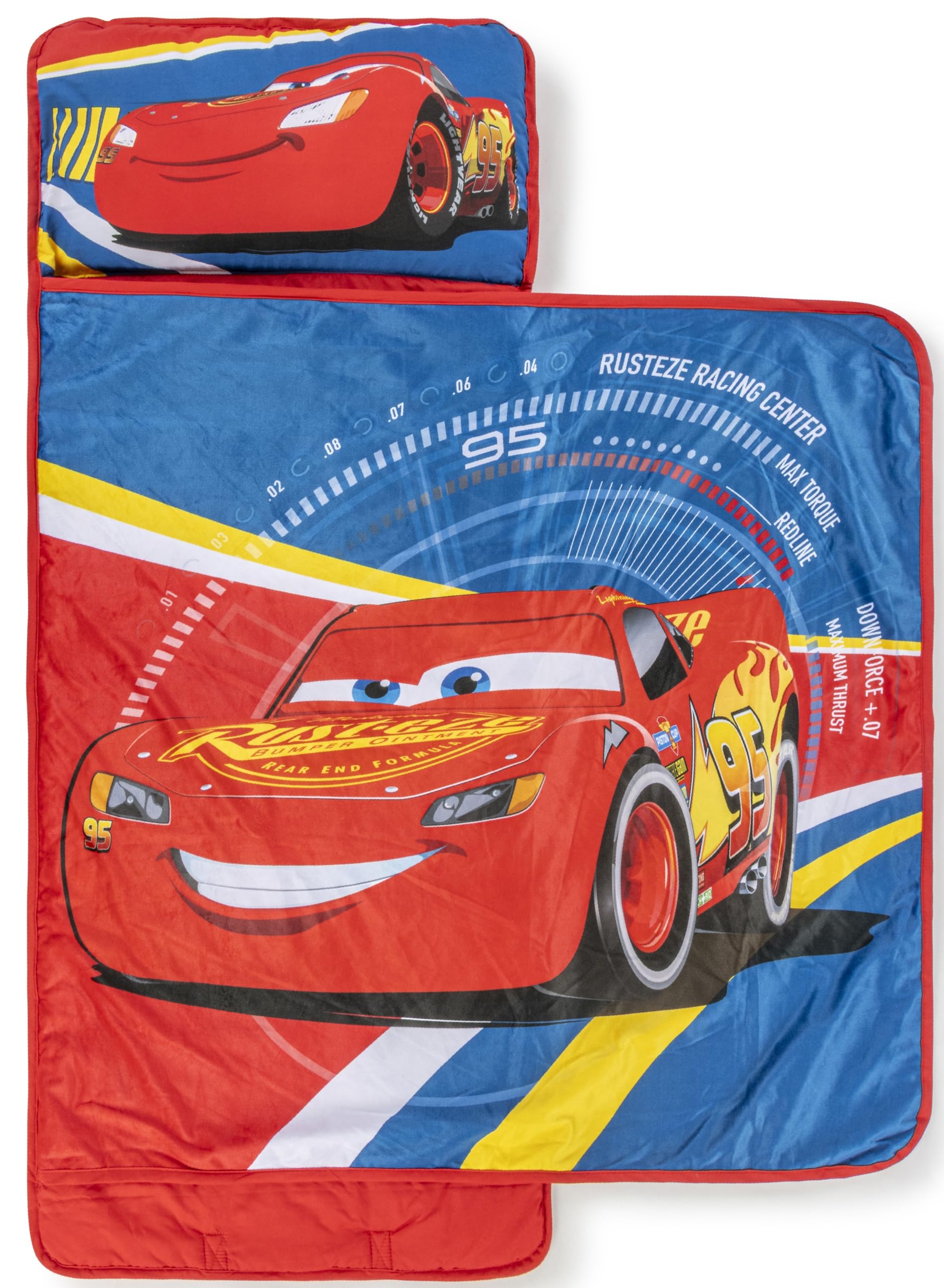 Jay Franco Kids Nap Mat with Embedded Pillow & Blanket – Soft 46"x20" Microfiber Sleeping Bag with Name Tag & Handle for School, Travel, Sleepover, Blue - Cars-image-28