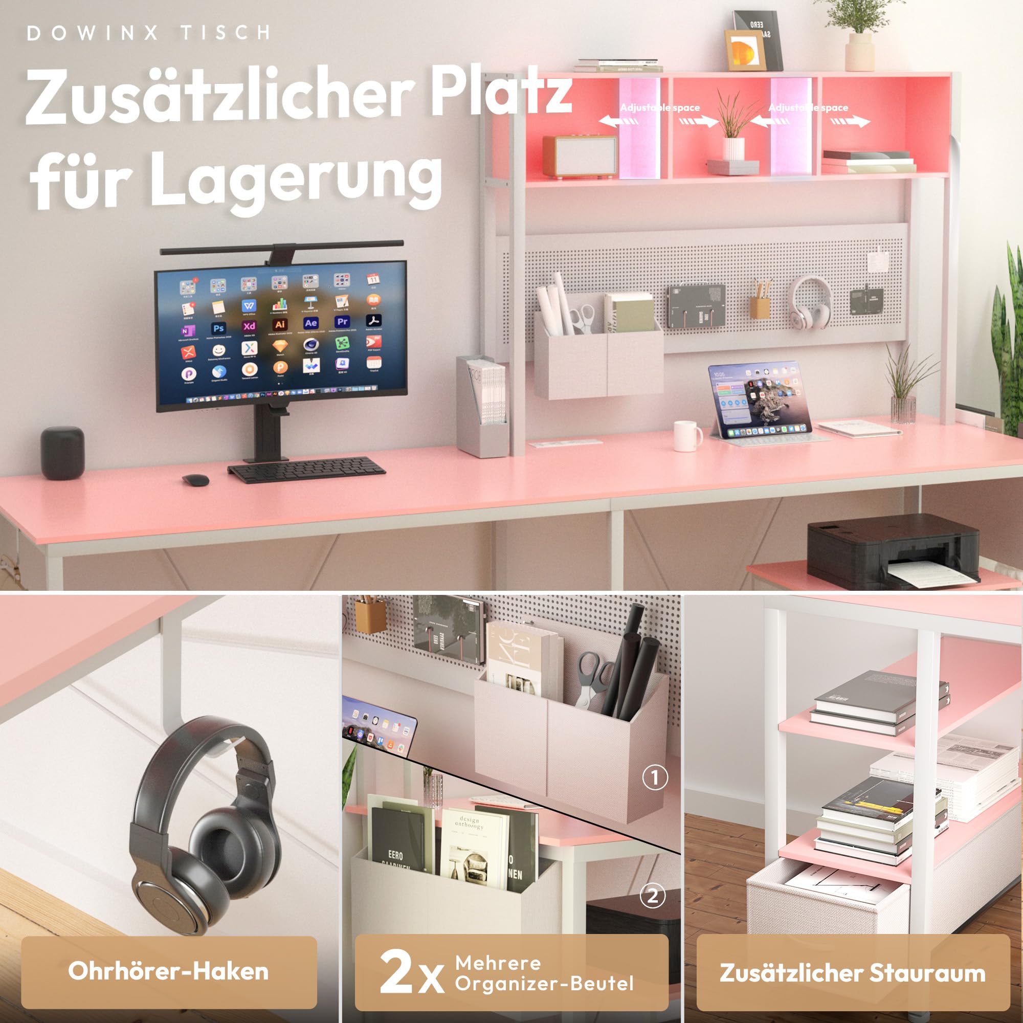 Devoko Gaiming Tafel 160 cm gaming bureau wit gamer-computertafel