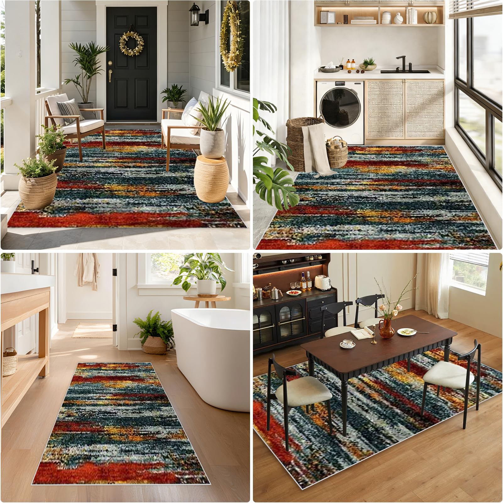 Läufer Flur Teppich 90 x 220 cm Küchenläufer Lange waschbar rutschfest, absorbierend Türmatte, Teppichläufer für Hauseingänge, Küche, Waschküche