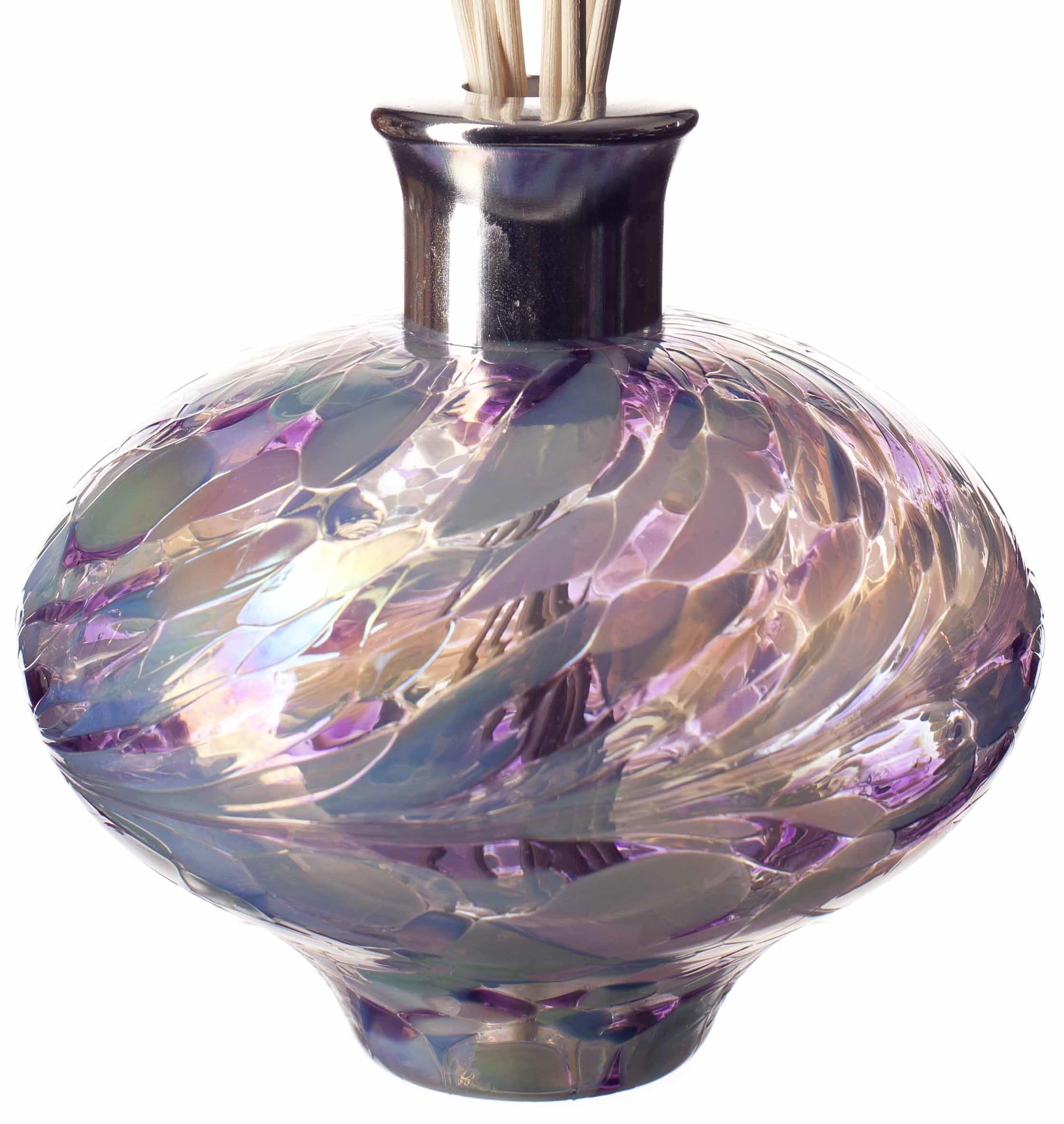 Amelia Art Glass Purple, Blue & Sage Oval Reed Diffuser In Purple & Blue