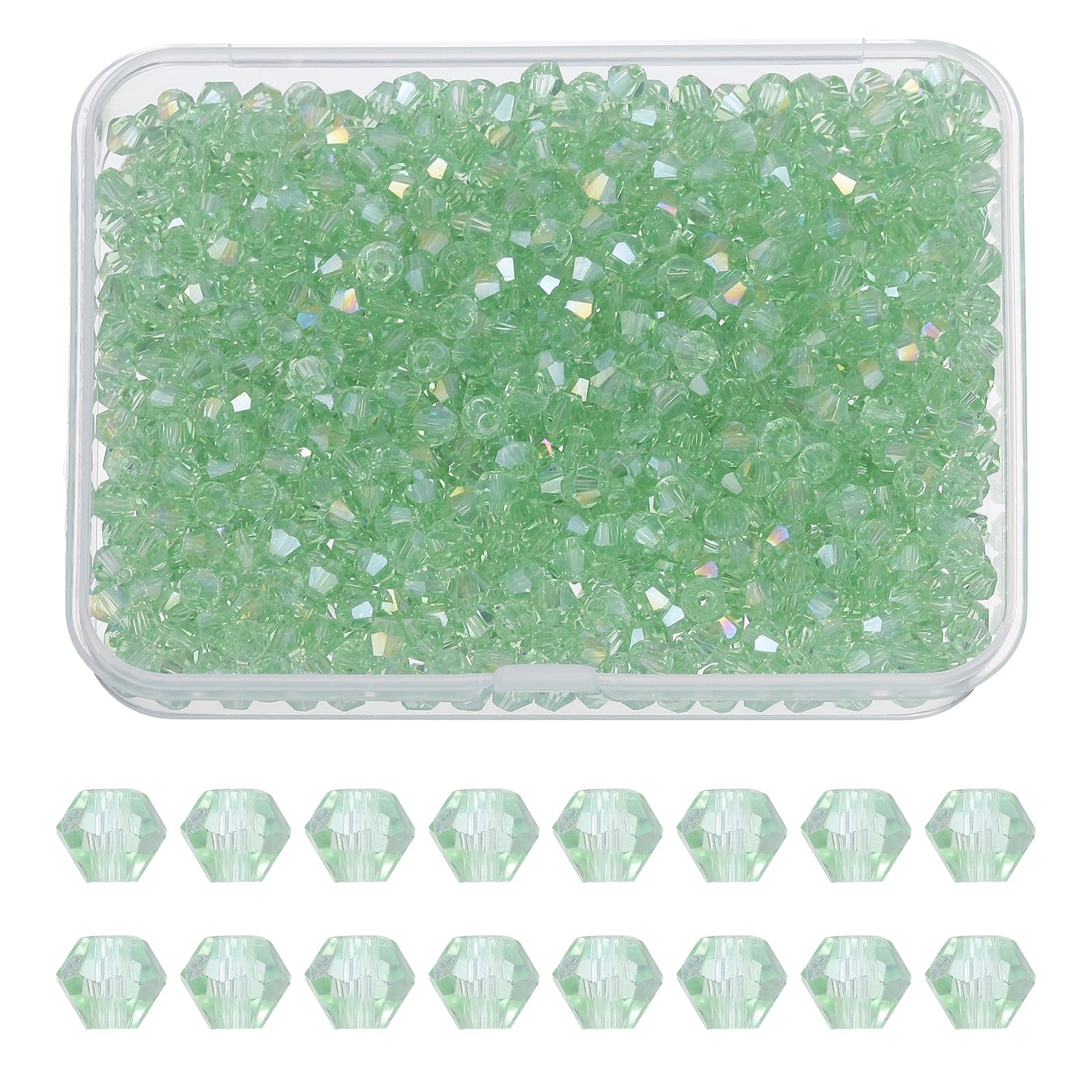 PATIKIL 1000pcs 4mm Bicone Glass Crystal Beads, Light Green AB