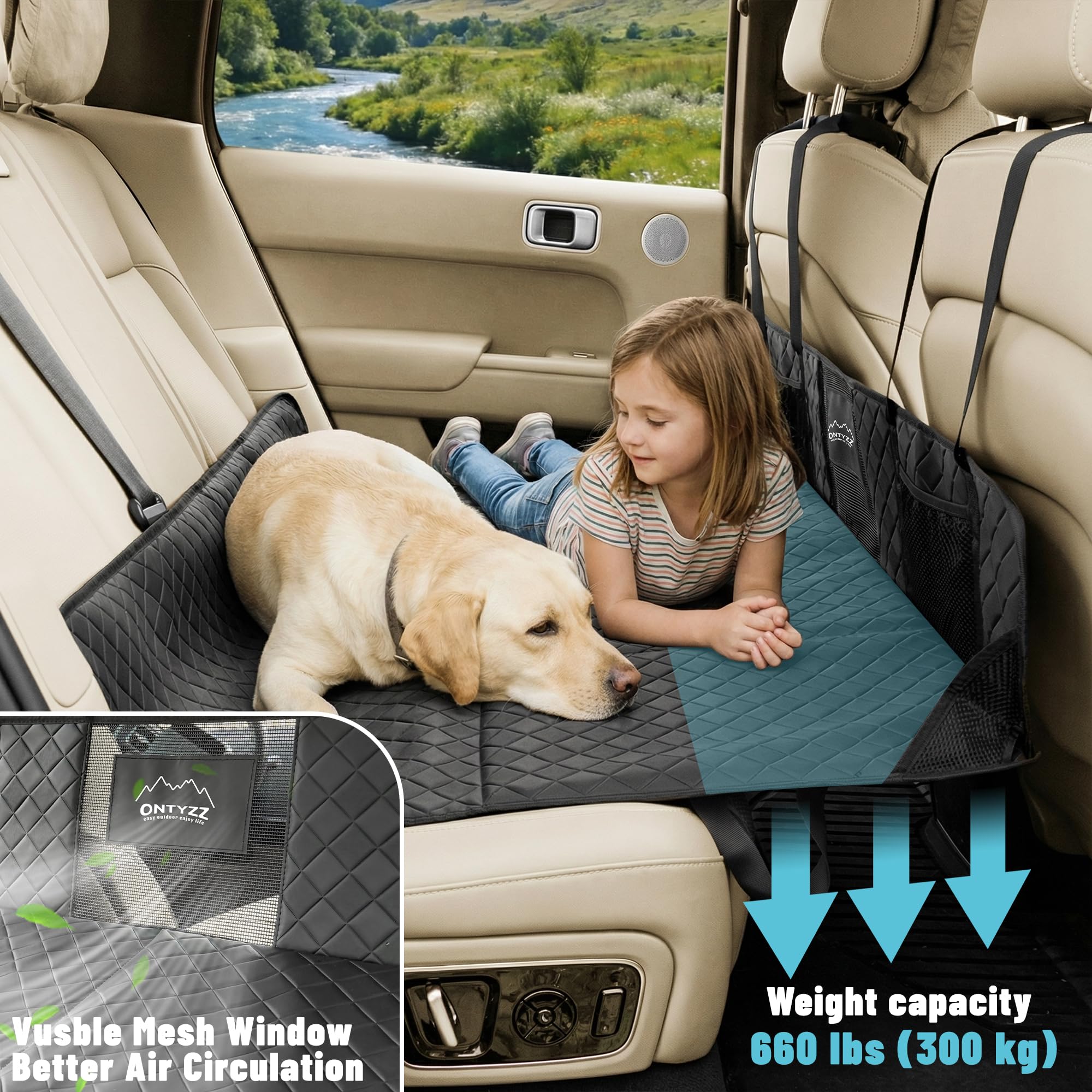 ONTYZZ Estensore per Sedile Posteriore per Cani Pelle PU coprisedile Auto per Cani con Fondo Rigido Antigraffio e Impermeabile Grande Rigido Telo Auto Animali per Auto e SUV
