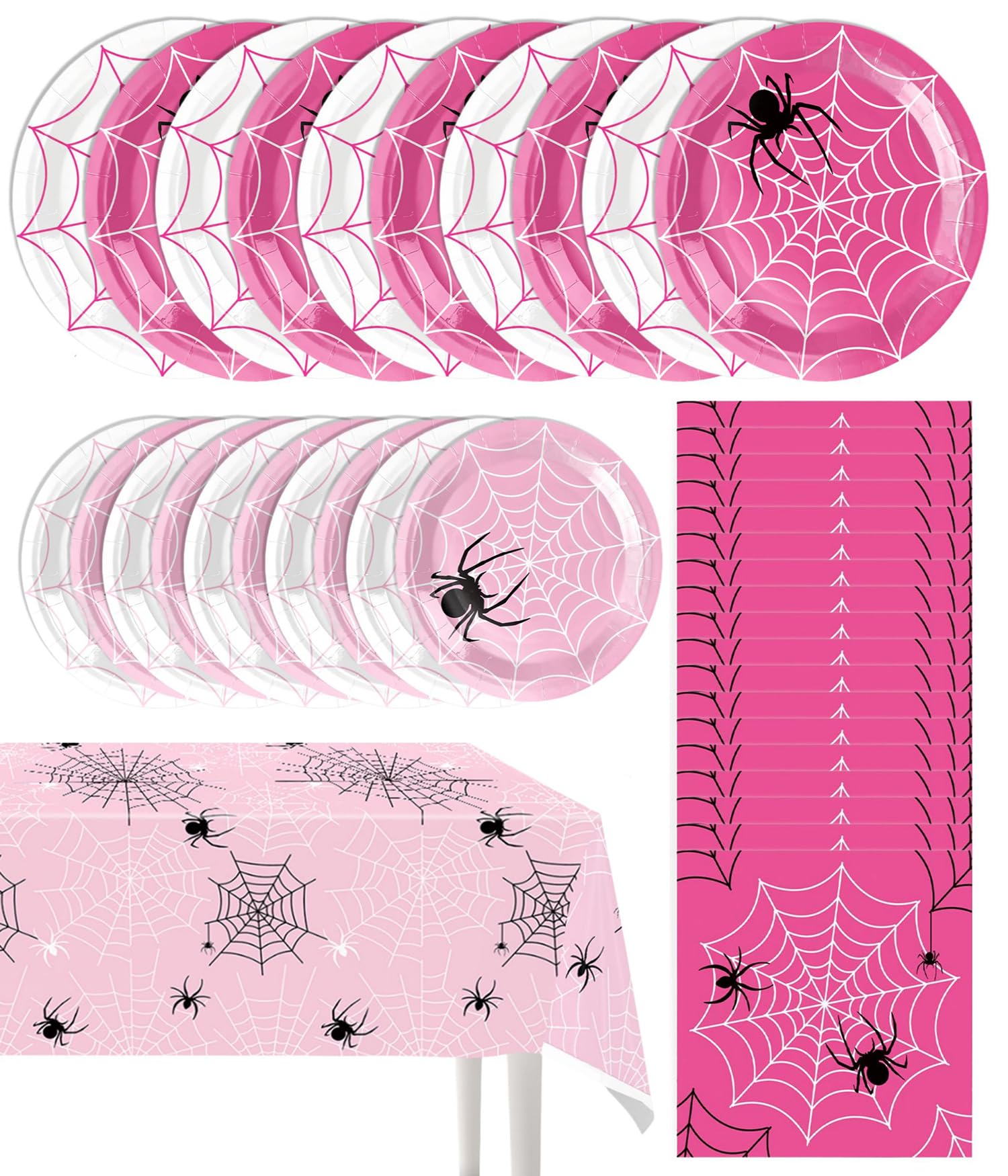 Ghost Spider Girl Birthday Party Decorations - Pink Spiderweb Paper Plates Napkins & Tablecloth, Halloween Ghost Spider Superhero Party Tableware Birthday Supplies