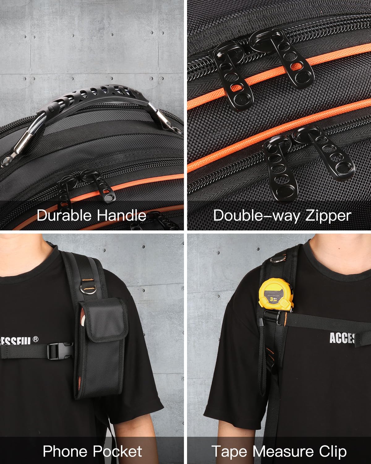 Sac à dos à outils robuste pour homme avec organiseur d'outils amovible et compartiment pour ordinateur portable - Orange