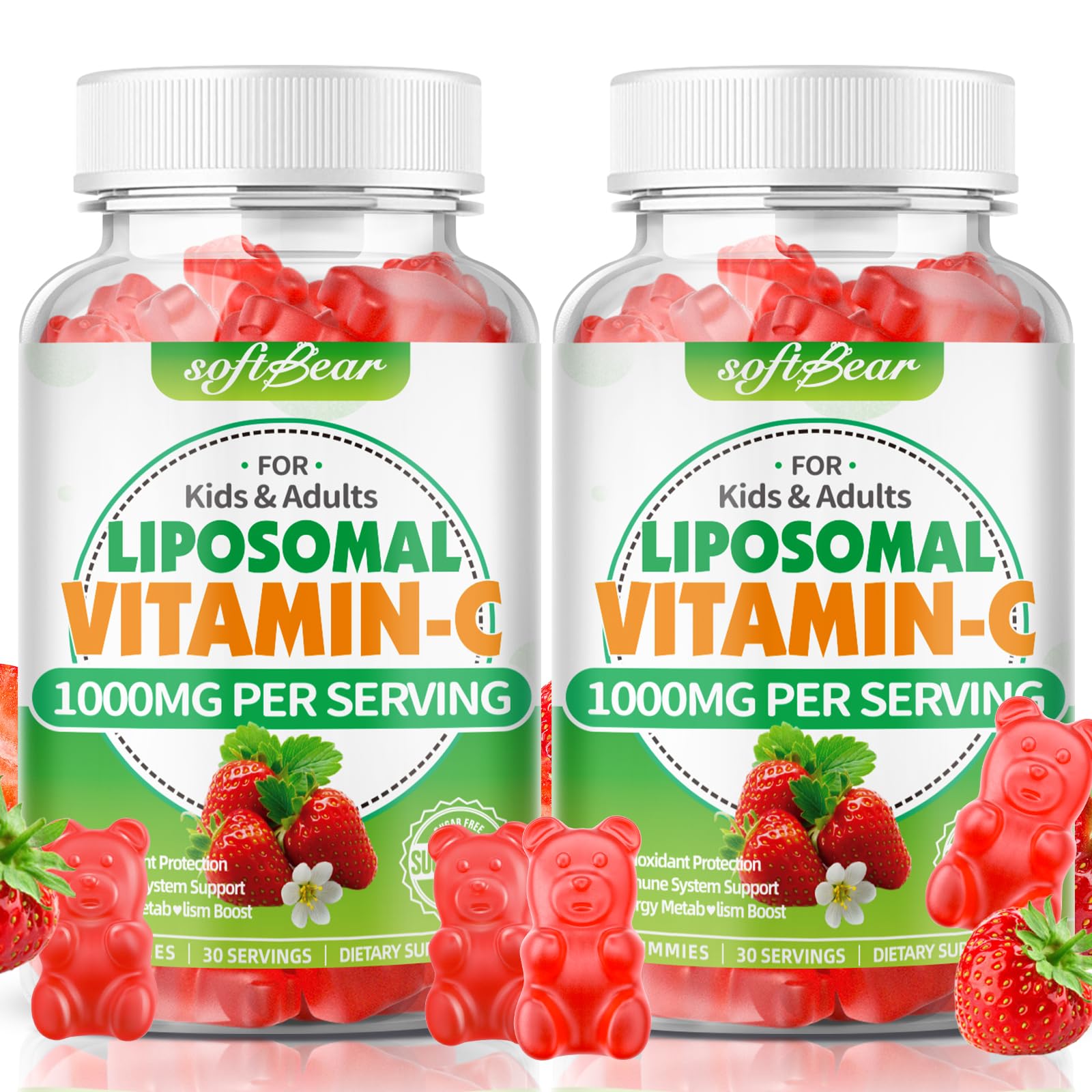 softbear Liposomal Vitamin C Gummies for Adults & Kids 1000mg, Chewable Vitamin C Supplement for Immune Support, Vegan/Organic/Sugar Free VIT C Gummies, Strawberry Flavor 120 Count Strawberry 60 Count (Pack of 2)