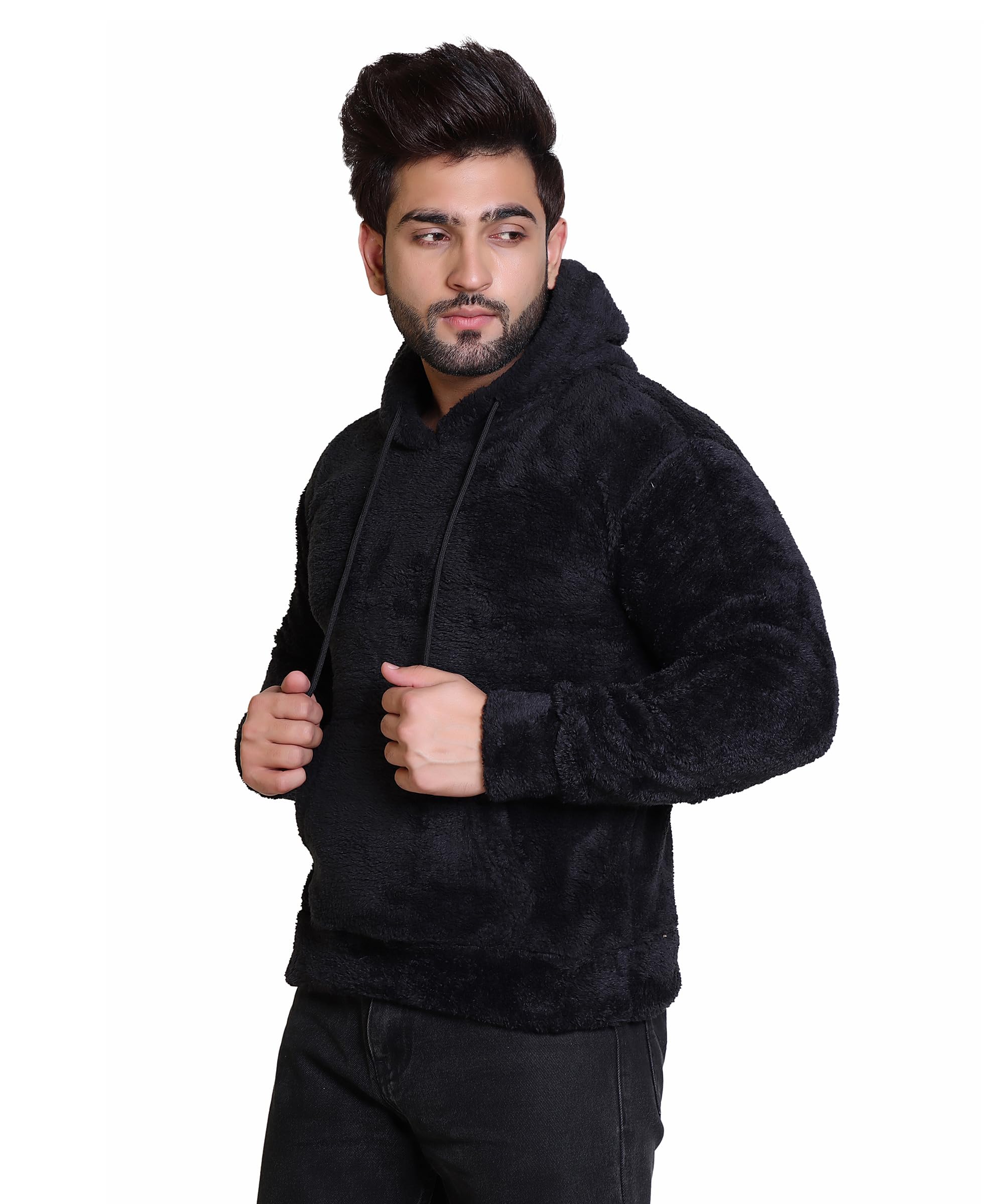 cotfyne || Hooded Neck Hoodie for Men's Men Full Sleeve Solid Sherpa Fur Hoodie Sweatshirt || Soft Handfeel Winter Baggy Fur Hoodie for Men-picture-20