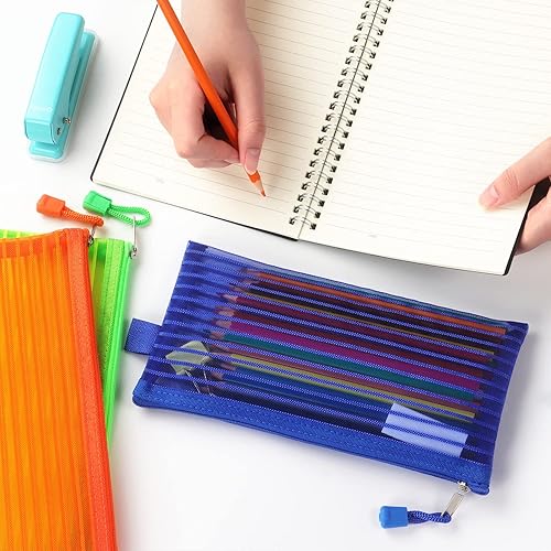 Miniatura 6 de Tamaki Paquete de 10 bolsas de malla con cremallera para lápices, bolsa multicolor para bolígrafos, multiusos para suministros de oficina, bolsas de