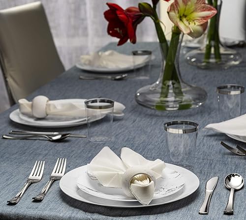 Miniatura 5 de Plasticpro Cucharas desechables de plástico plateado resistente, cubiertos de plástico elegante que parecen cubiertos de plata real, utensilios