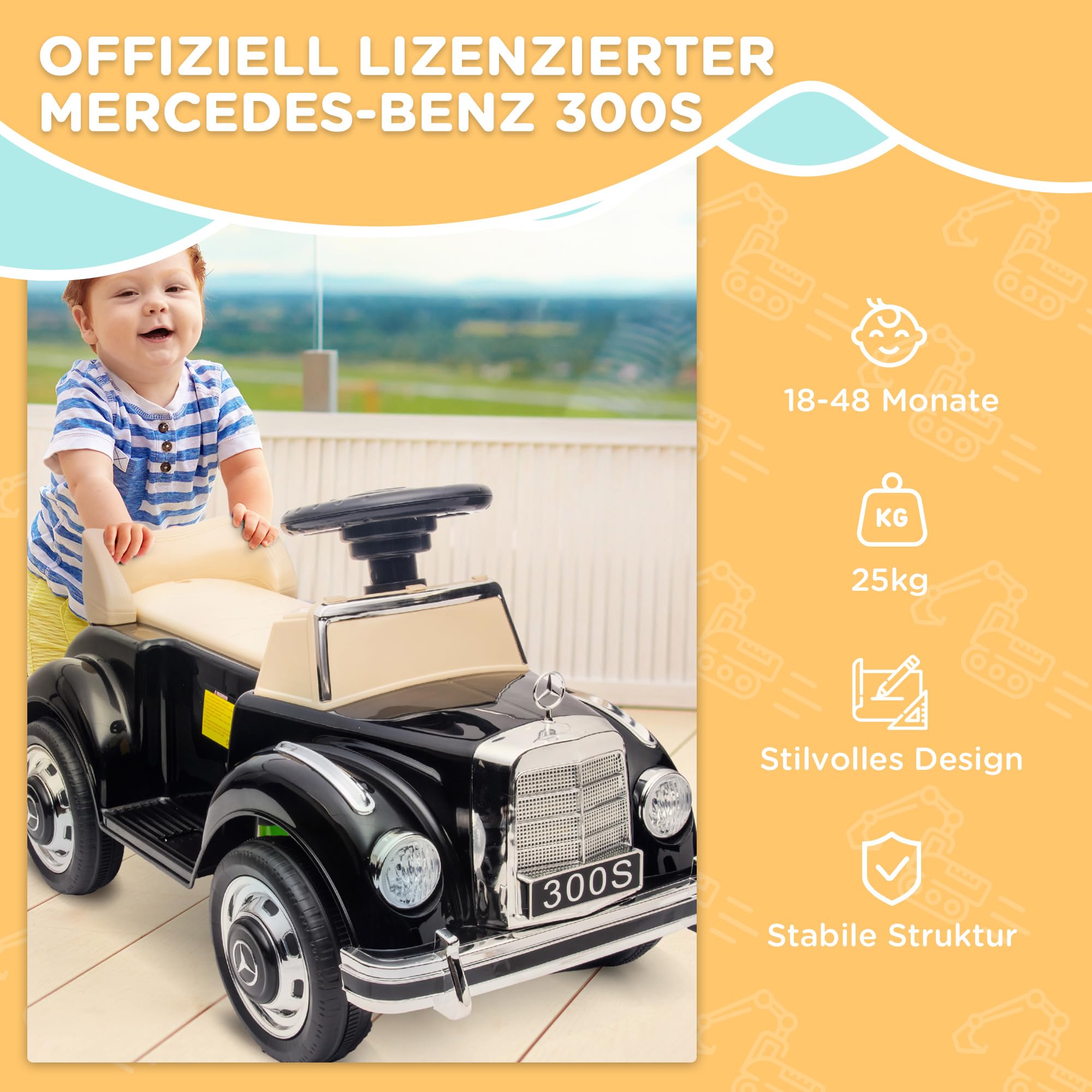 AIYAPLAY Rutschauto, Kinderfahrzeug, Rutscherfahrzeug mit Stauraum, Kinderauto mit Kippschutz Rutscher für 18-48 Monaten Kinder, Schwarz, 77,5 x 41,5 x 45 cm