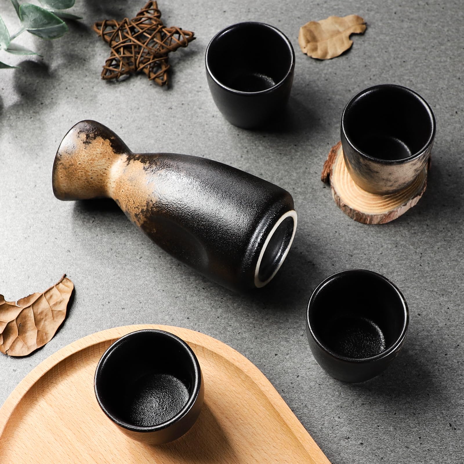 Set à saké avec gobelet et pot à vin, en porcelaine, pour chauffe-eau, 1 pot à saké, 4 gobelets à saké (B1)