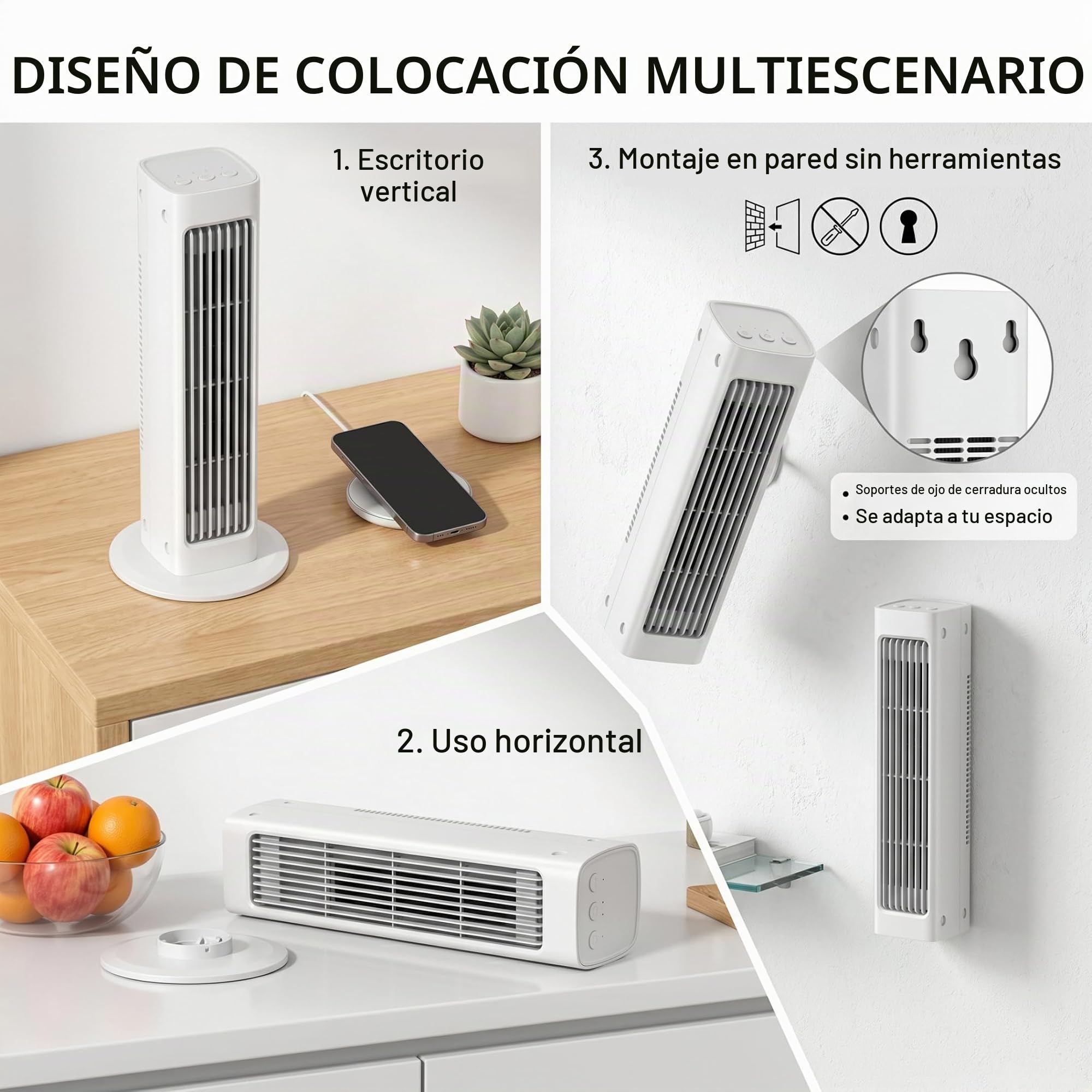 Juego de 2 ventiladores de torre oscilantes, ventilador de refrigeración portátil recargable con 3 modos de colocación y funcionamiento silencioso remoto para oficina en casa, blanco, torre de refr