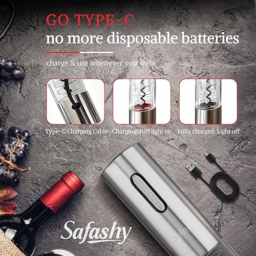 Miniatura 5 de Abridor de vino automático 5 en 1 con cortador de aluminio, decantador, tapón de vacío, acero inoxidable, sacacorchos de botella eléctrica de