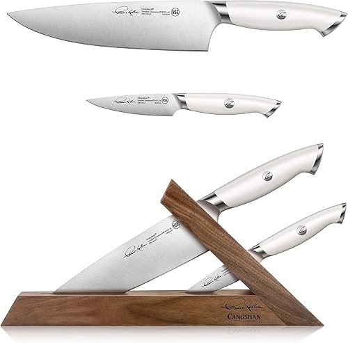 Miniatura 2 de Cangshan Thomas Keller Signature Collection Sueco de acero forjado en polvo, bloque TAI de 3 piezas, nogal, blanco