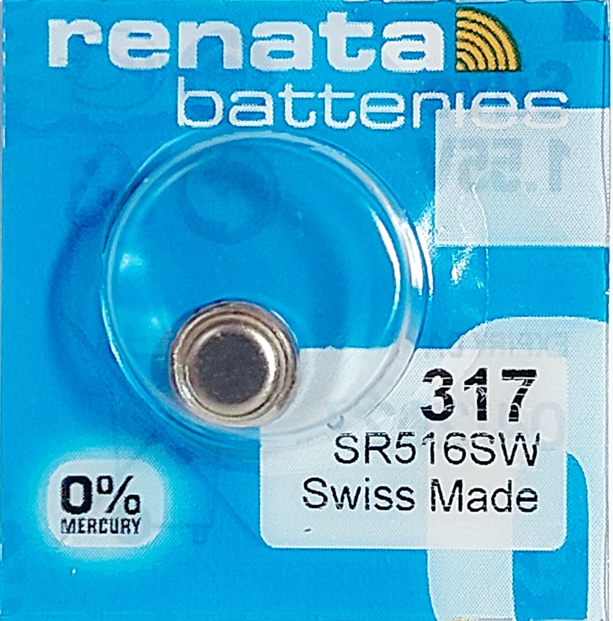 Renata Piles Montre SR516SW - Lot De 2, Oxyde D'Argent 1.55V - Compatible 317