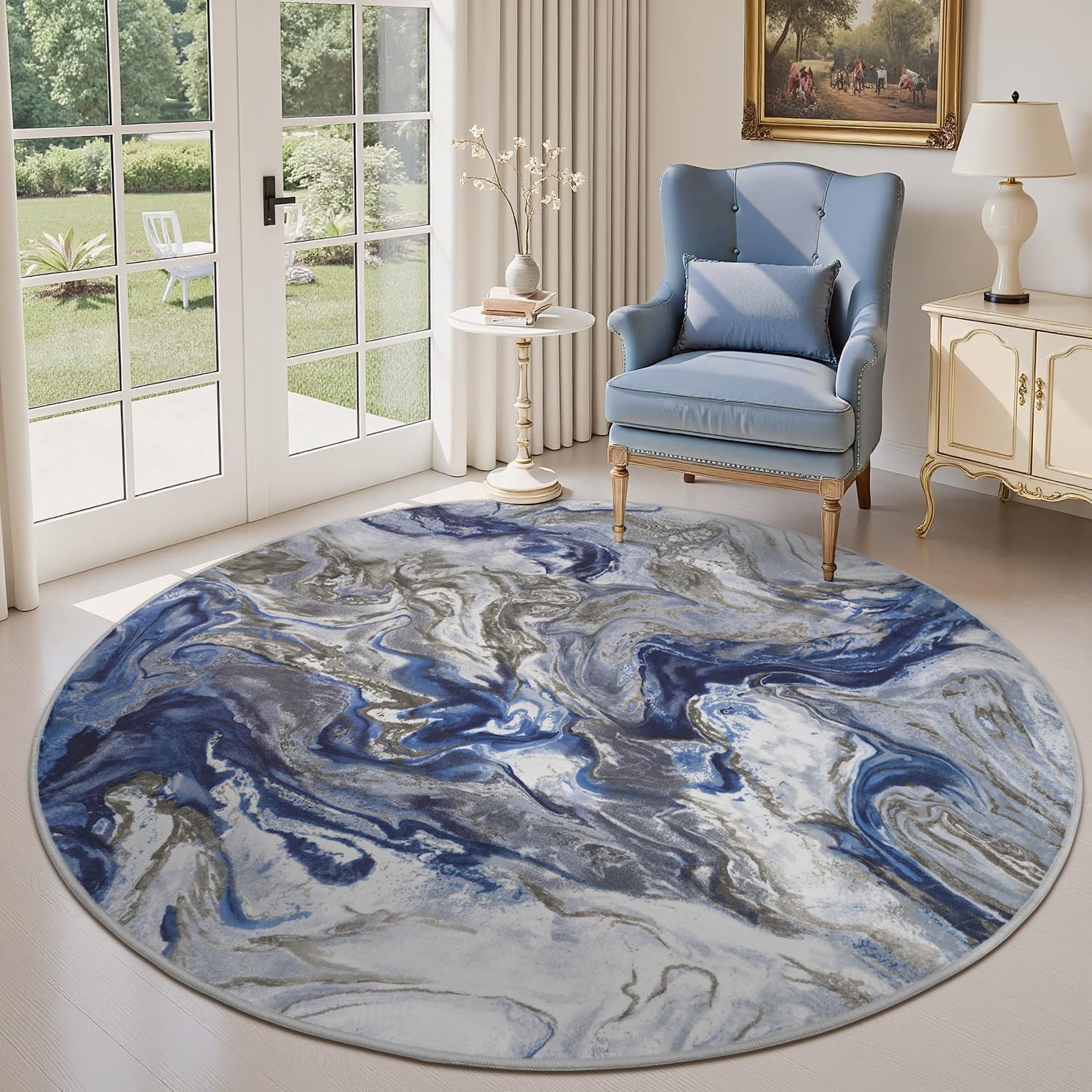 6x6 Round Area Rugs for Living Room, Modern Abstract Rug for Bedroom, Contemporary Machine Washable Rug, Large Stain Resistant Carpet for Dining Room Playroom Home Office, Pet & Kids Friendly ( Similar to one in stock)