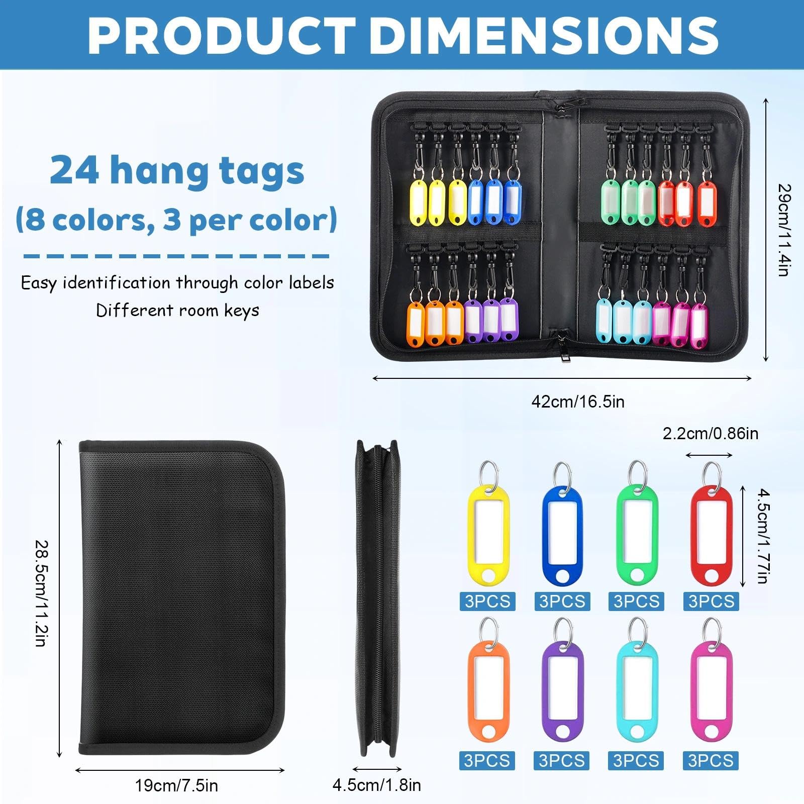 Organisateur de Trousse de Clés à Fermeture Portable Etanche avec 24 Crochets et Etiquettes Livre de Rangement Imperméable et Ignifuge pour Bureaux Agences Immobilieres et Hotels