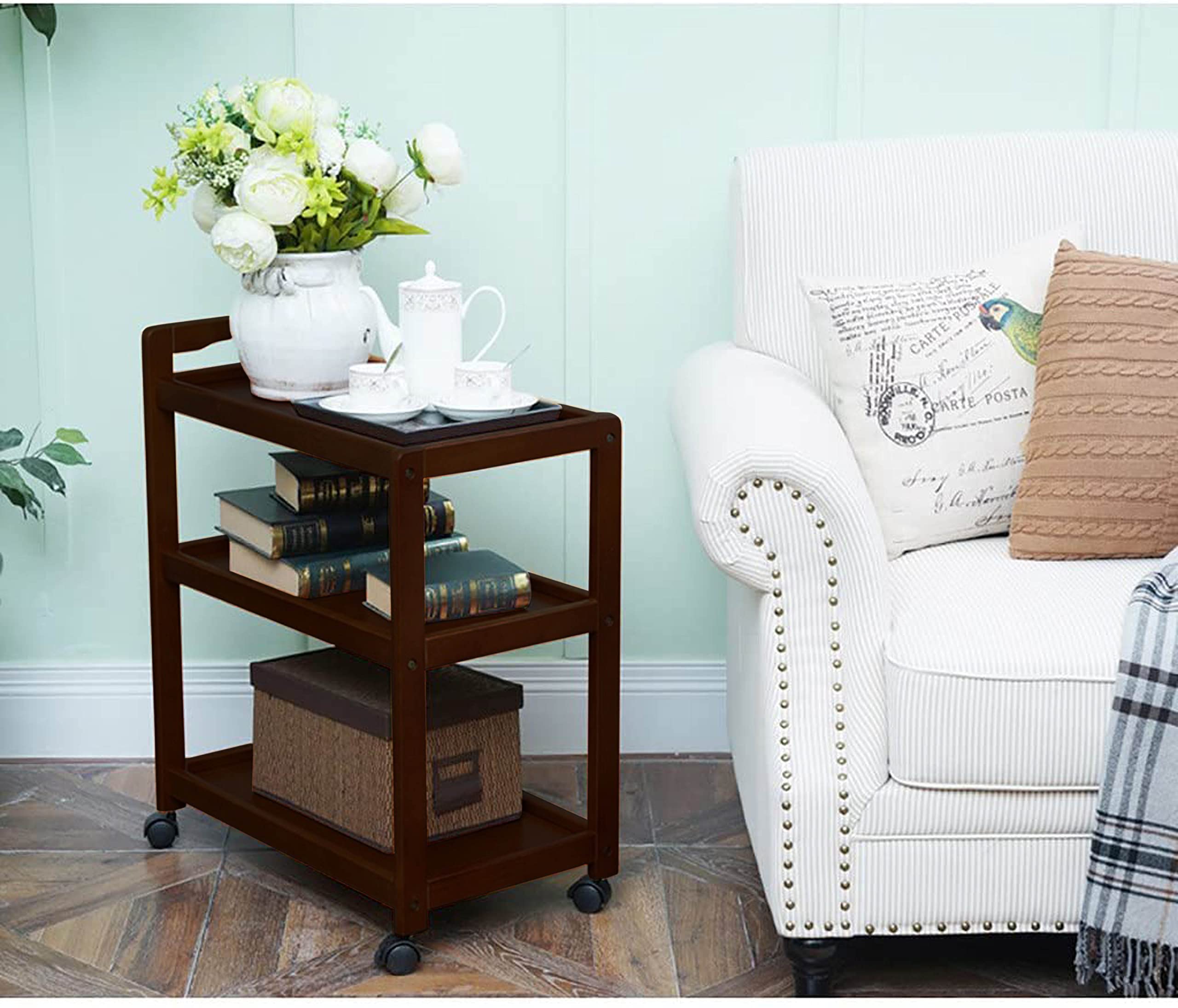 ADVRZO 3 Tier Serving Cart Wooden Food Beverages Kitchen Trolley for Kitchen, Living Room, with Wheels