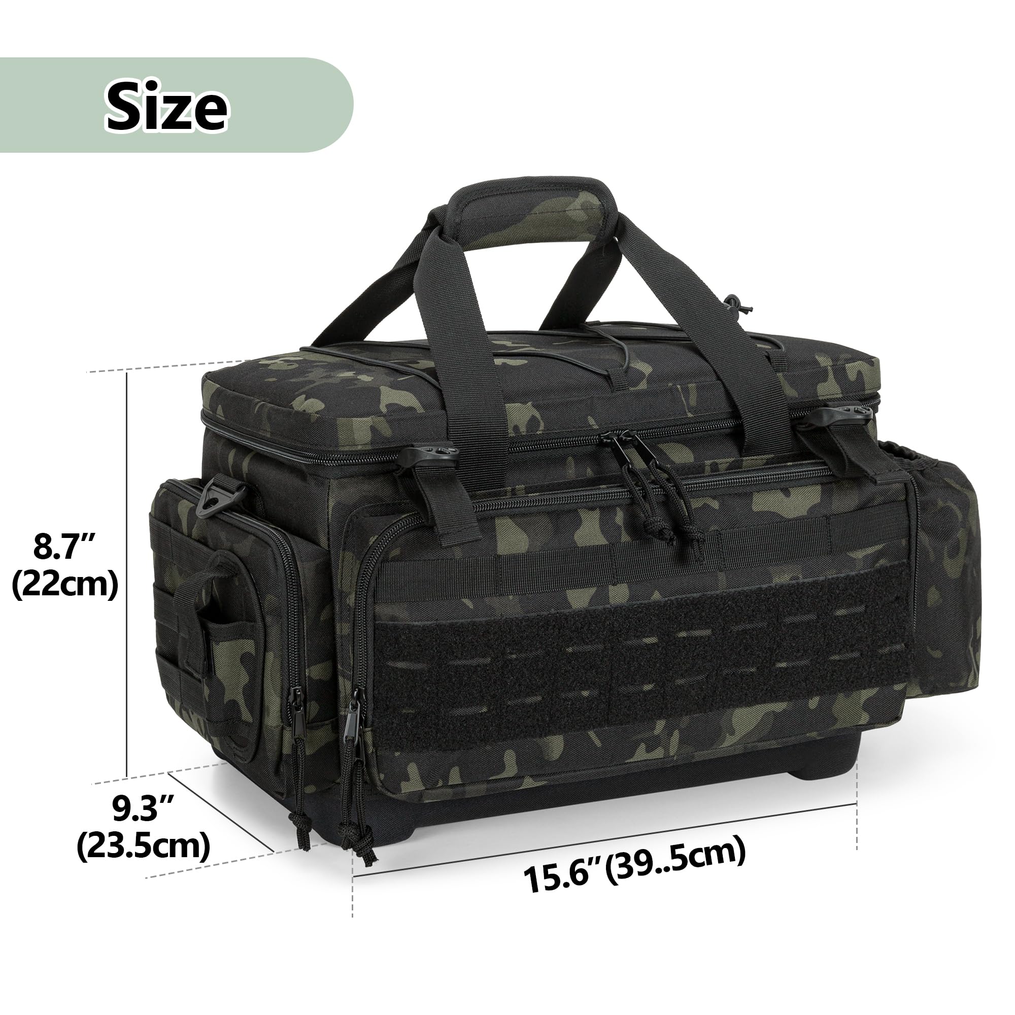 GOBUROS Bolsa de aparejos de pesca impermeable con parte inferior de EVA impermeable (sin cajas de aparejos en el paquete), bolsa de almacenamiento suave con soporte para caña, camuflaje oscuro
