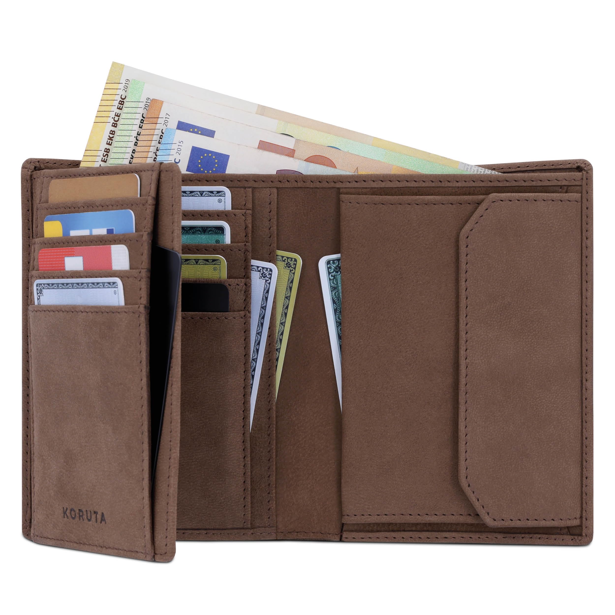 KORUTA Leder Geldbörse Herren mit RFID Schutz I Portemonnaie Groß mit Münzfach I 13 Fächer I Echtleder Geldbeutel für Männer I Brieftasche Wallet Portmonee