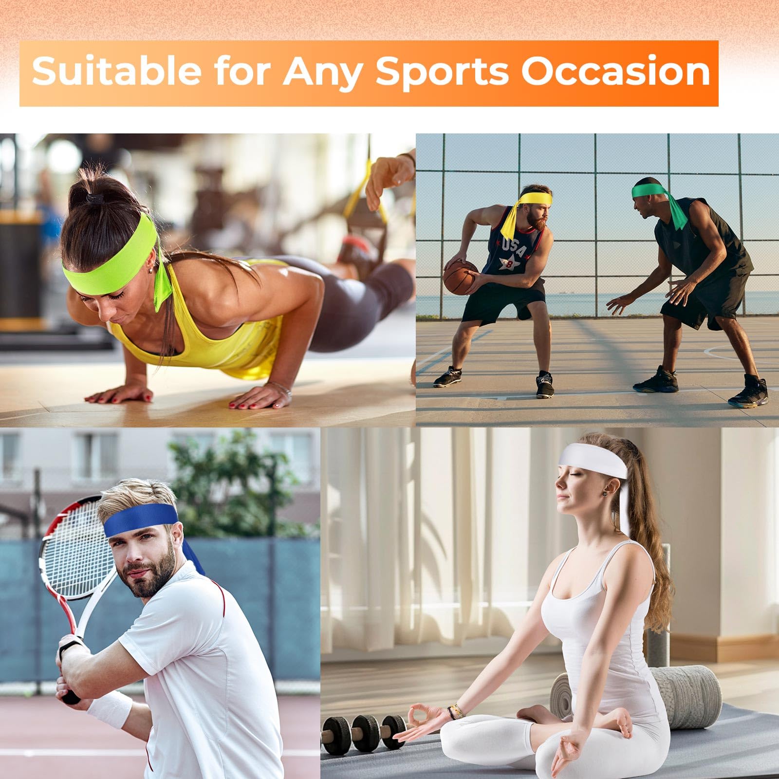 Hiboom 50 fasce per la testa da uomo e da donna, ninja, karate, atletica, per sport, basket, tennis, corsa, allenamento
