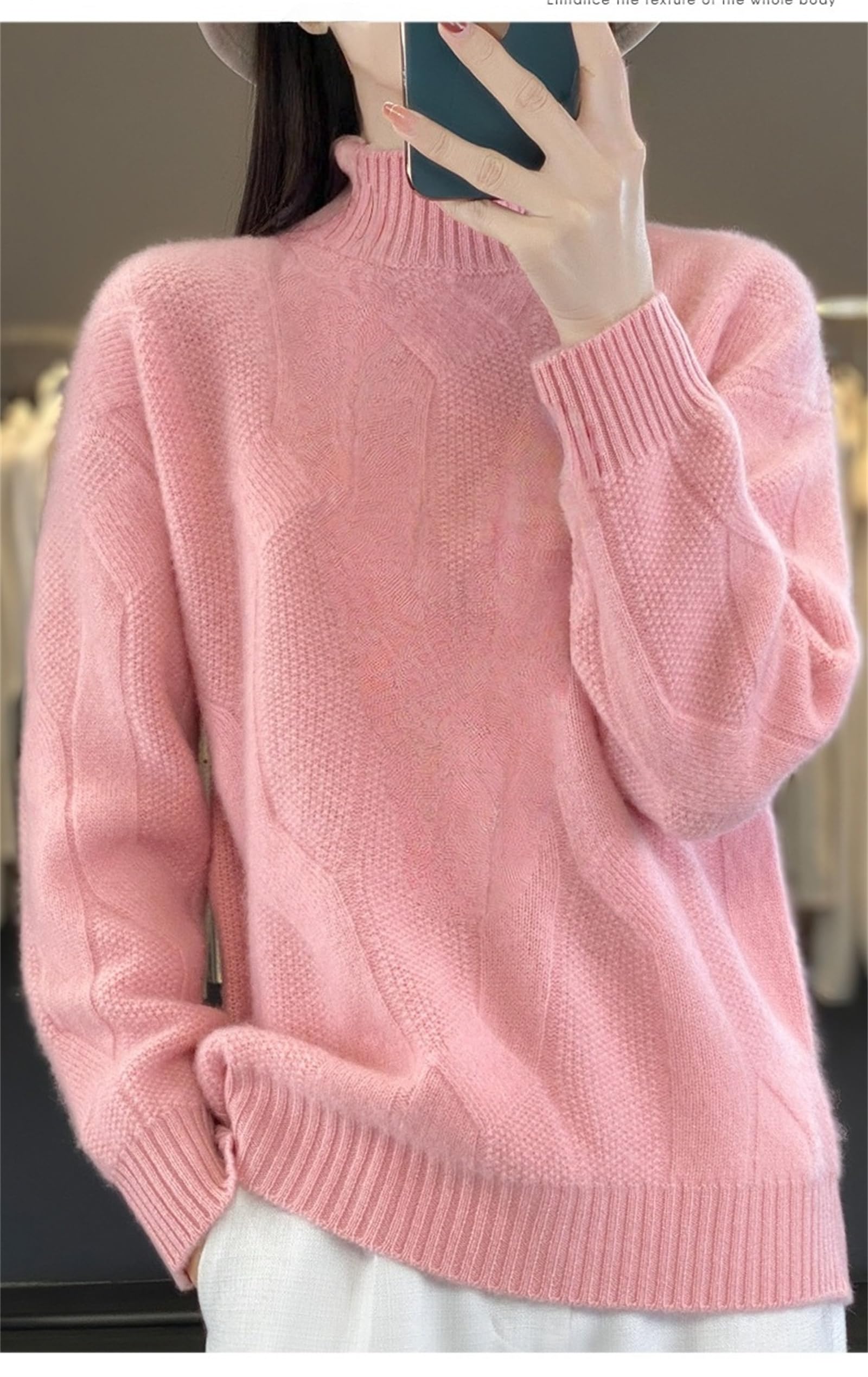 Maglione Donna Treccia Cashmere Girocollo Maglione Autunno 2025 Cashmere Girocollo Donna Leggero Accogliente