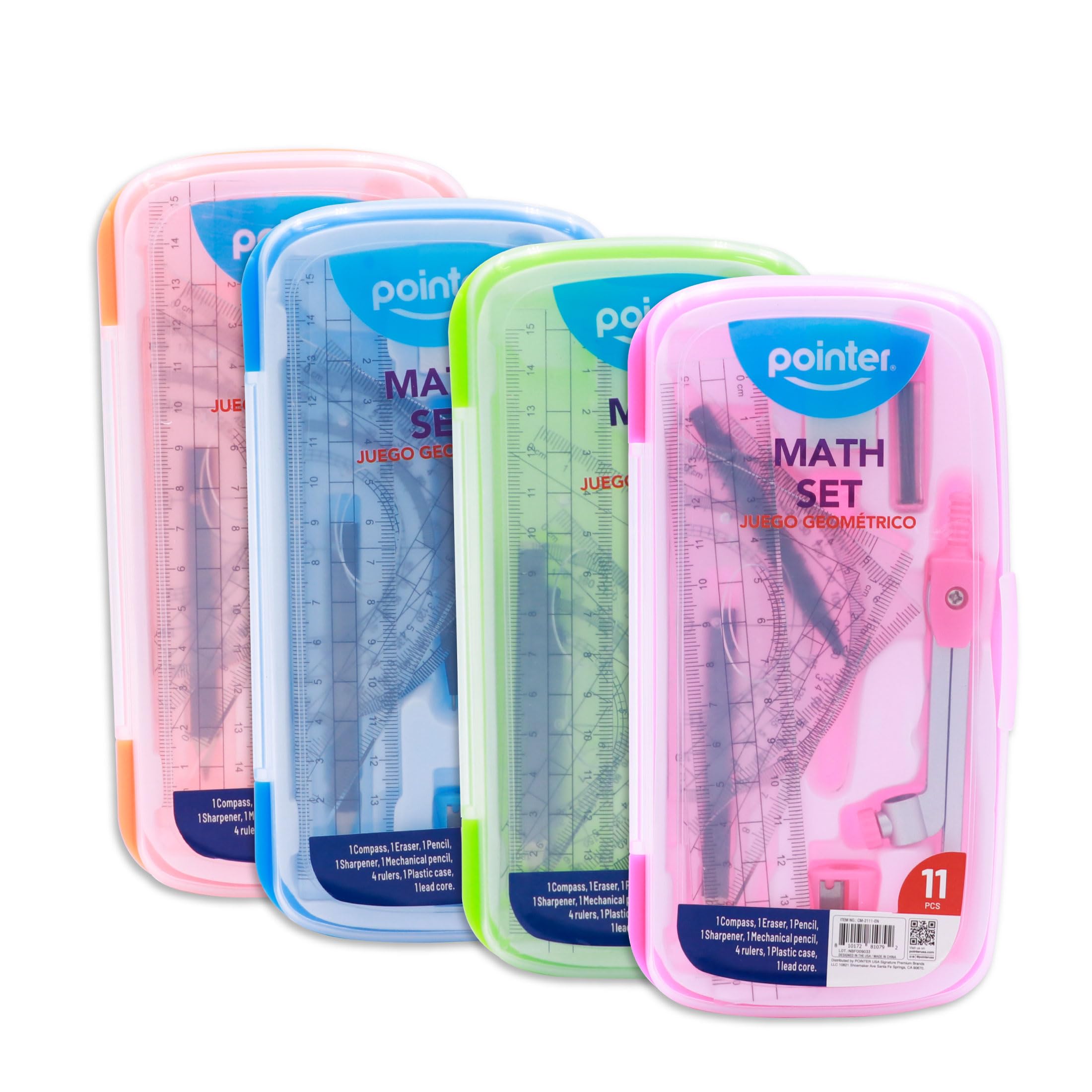 Pointer Set di matematica da 11 pezzi, kit geometrico, include bussola, righello, goniometro e altro, 1 colore pastello casuale tra 4 opzioni, kit geometria per il rientro a scuola per studenti