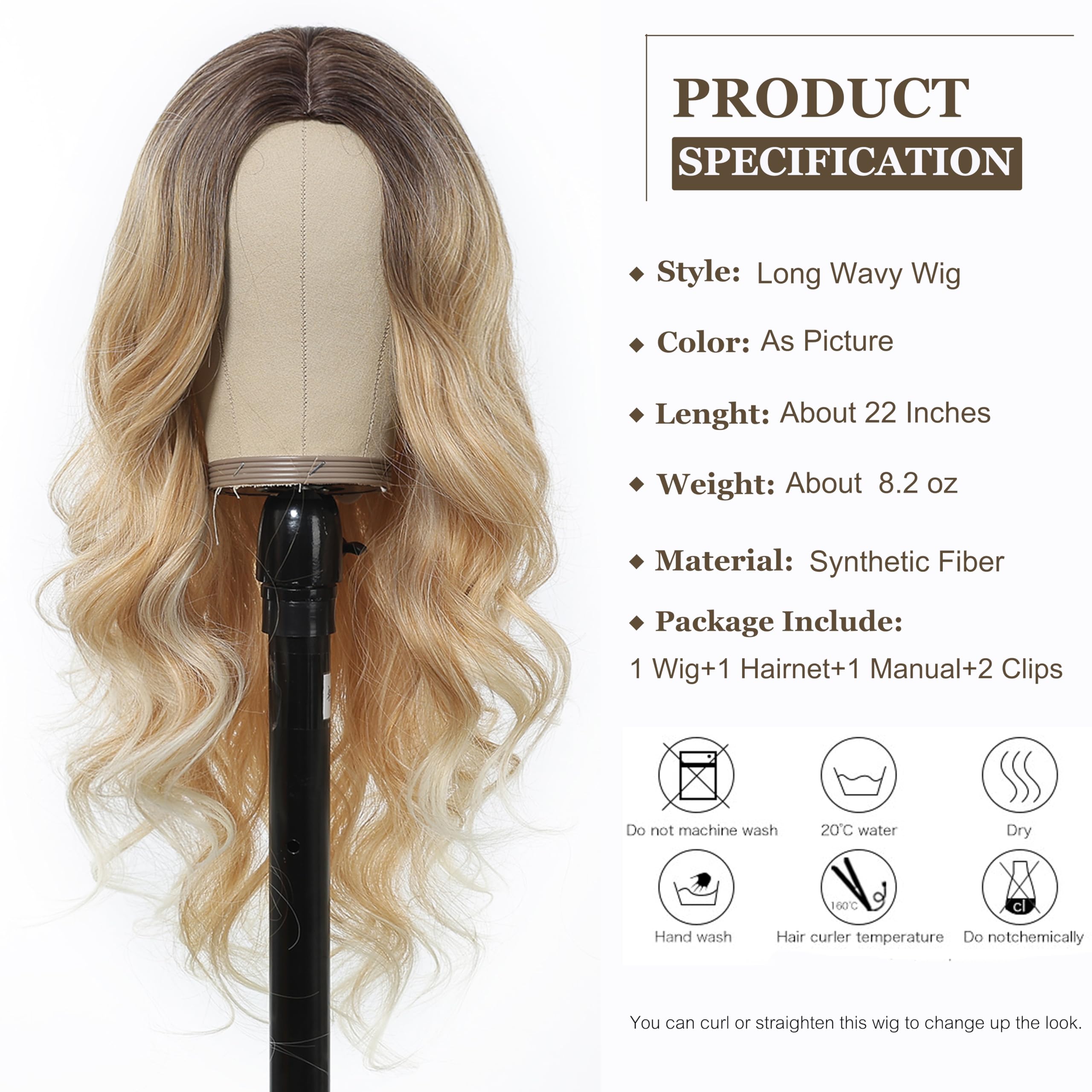 Esmee Long Wavy Blonde Wigs for Women Natural Synthetic Hair Ombre Wig for Daily & Party Use, Blonde 6356-1, 22 inches - Image 2